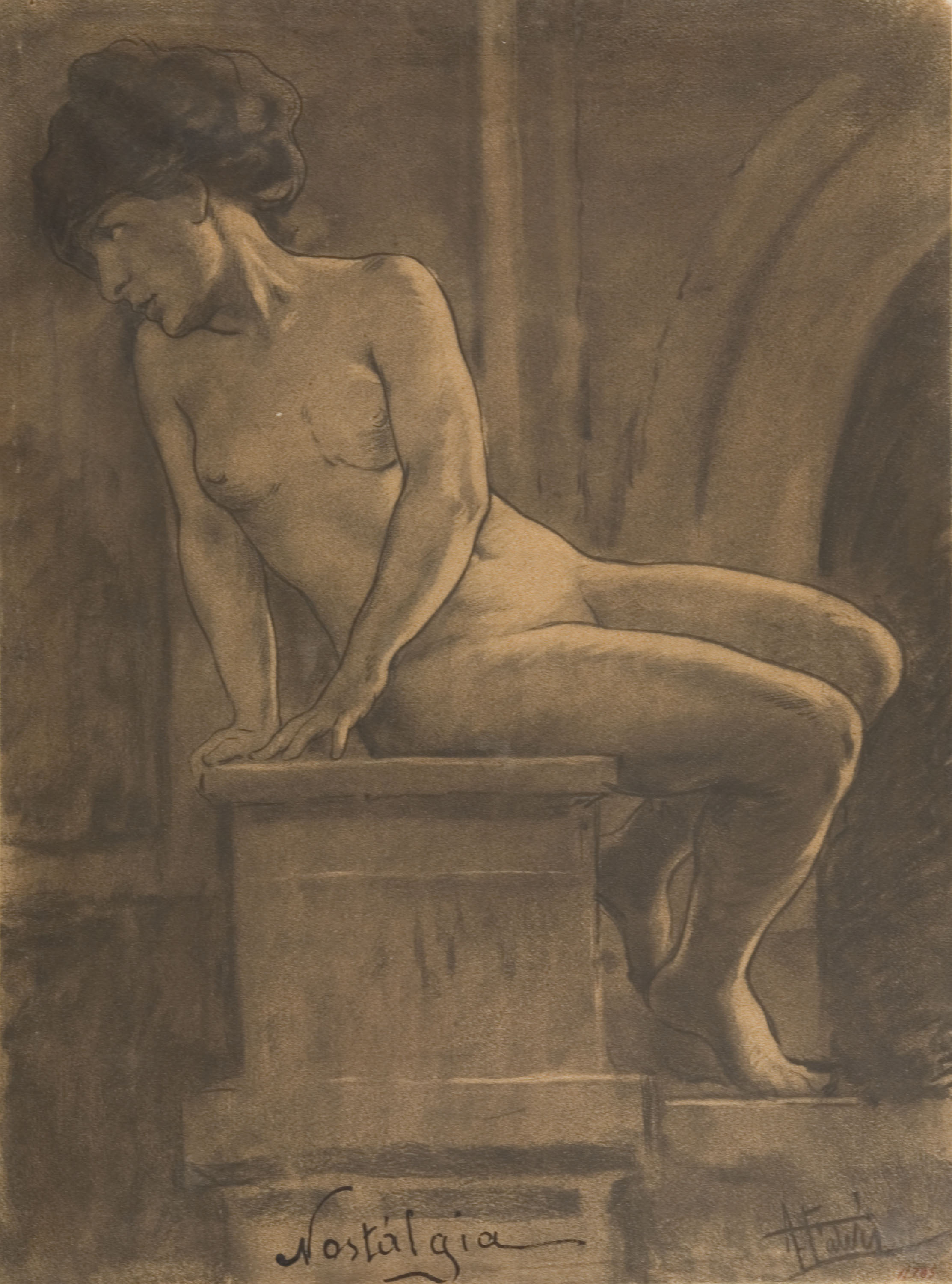 image for: Antoni Fabrés - Dibuix per a l&#039;estudi «Nostàlgia» - Cap a 1908-1910