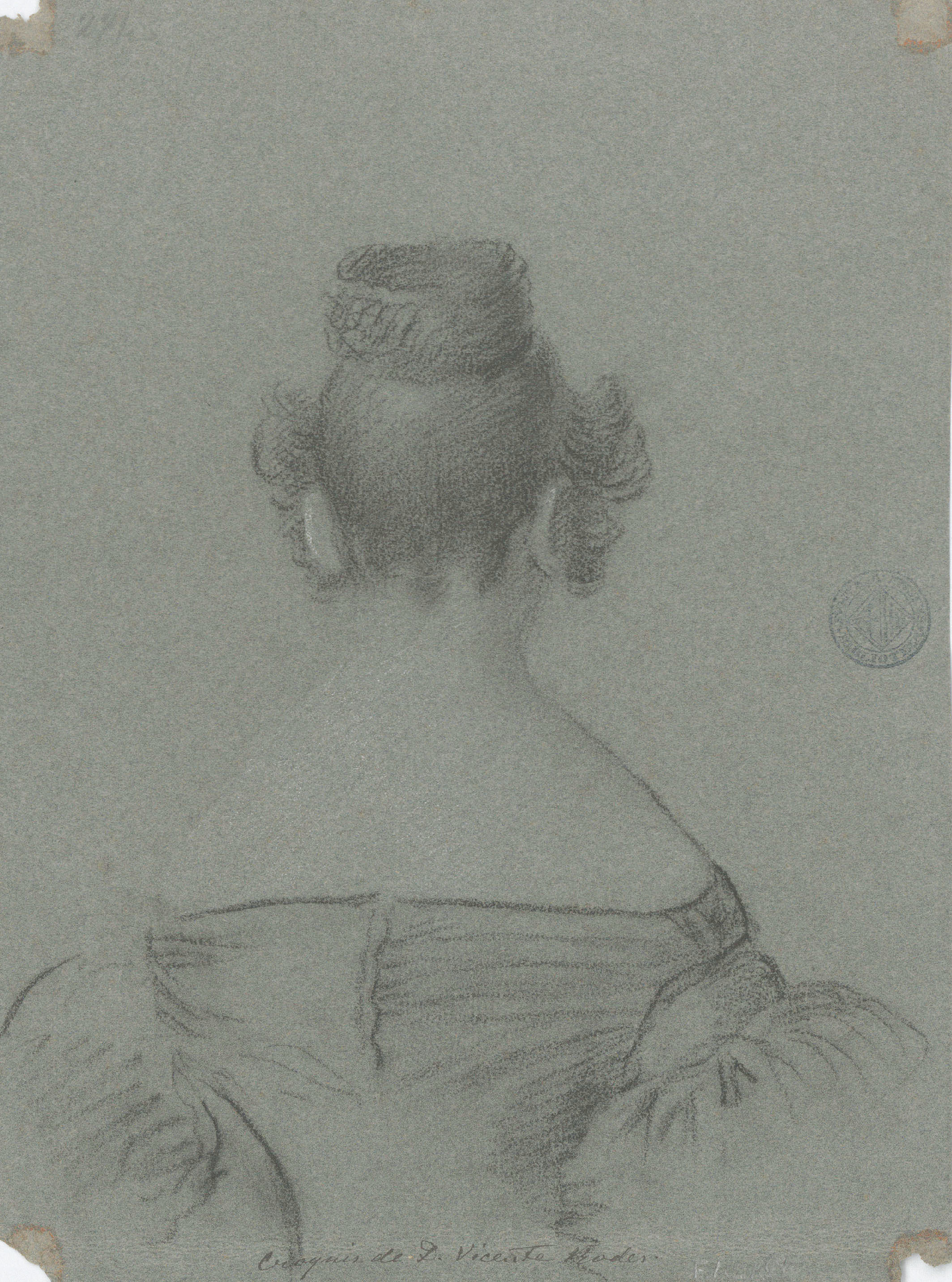 image for: Vicente Rodes - Estudi d&#039;una mà (anvers) / Estudi de figura femenina d&#039;esquena (revers) - Cap a 1810-1820 [1]