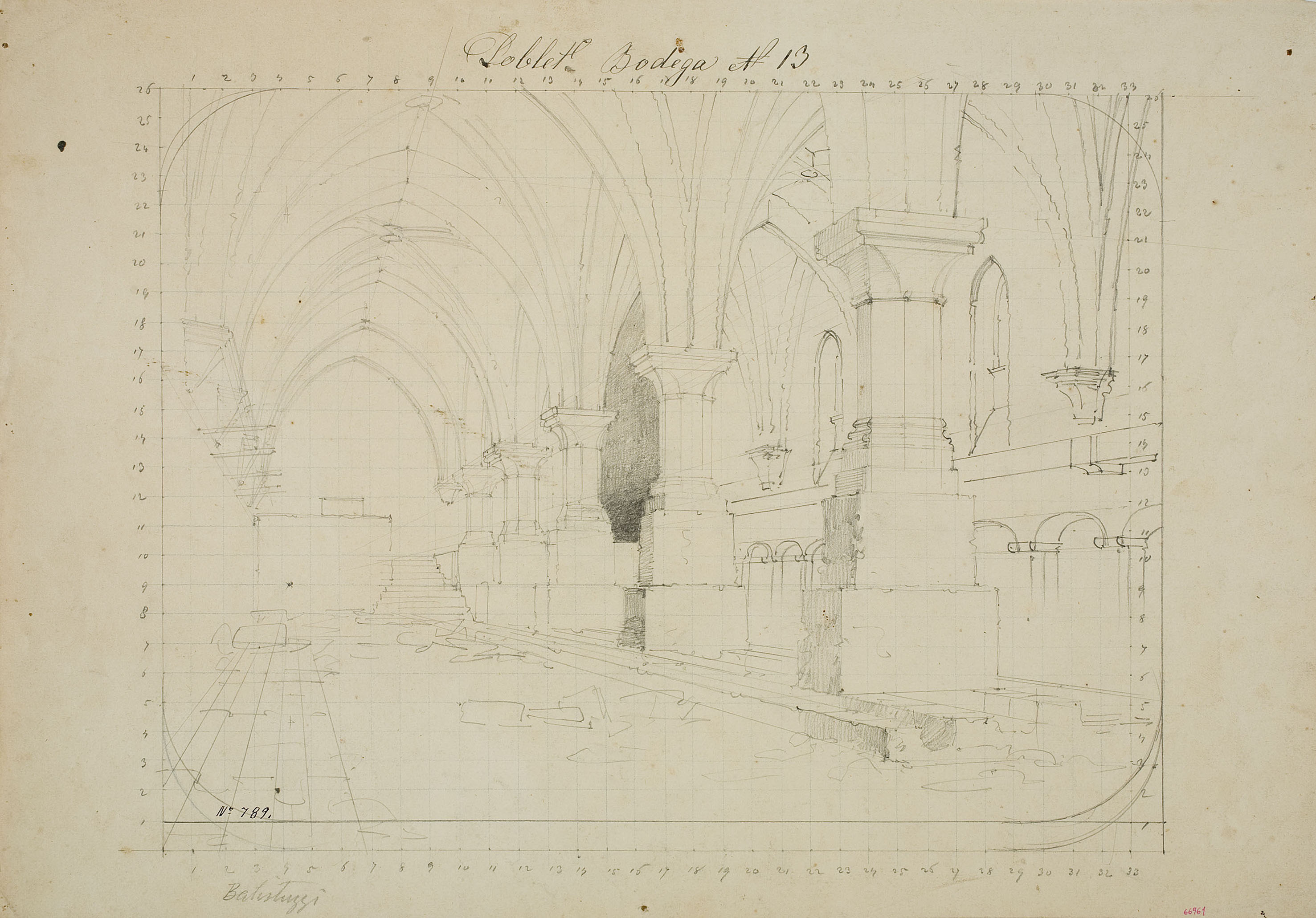 image for: Achille Battistuzzi - Celler del monestir de Poblet (anvers) / Elements arquitectònics (revers) - Cap a 1870