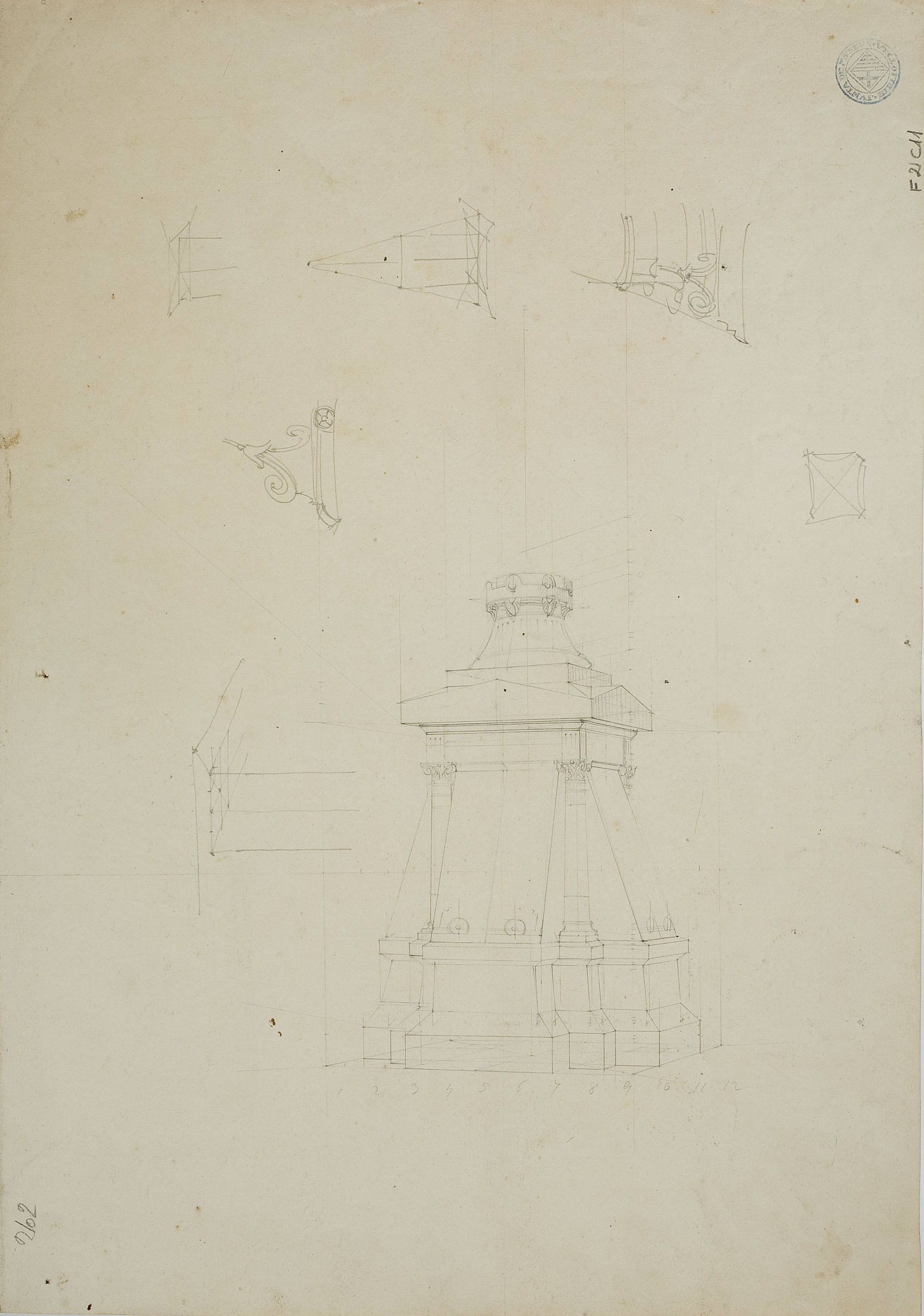 image for: Achille Battistuzzi - Celler del monestir de Poblet (anvers) / Elements arquitectònics (revers) - Cap a 1870 [1]