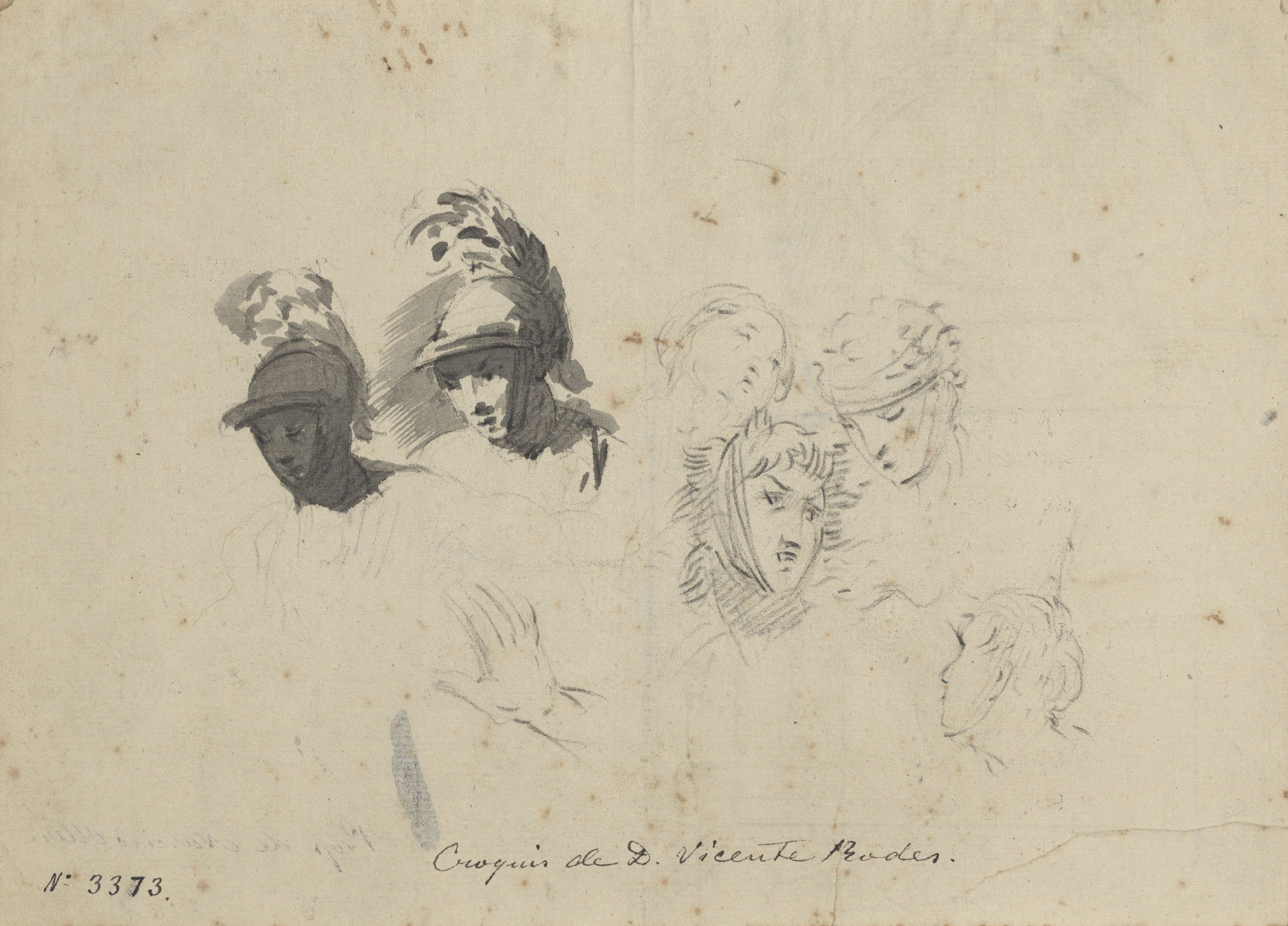 image for: Vicente Rodes - Estudi de caps (anvers) / Croquis diversos (revers) - Cap a 1814-1818
