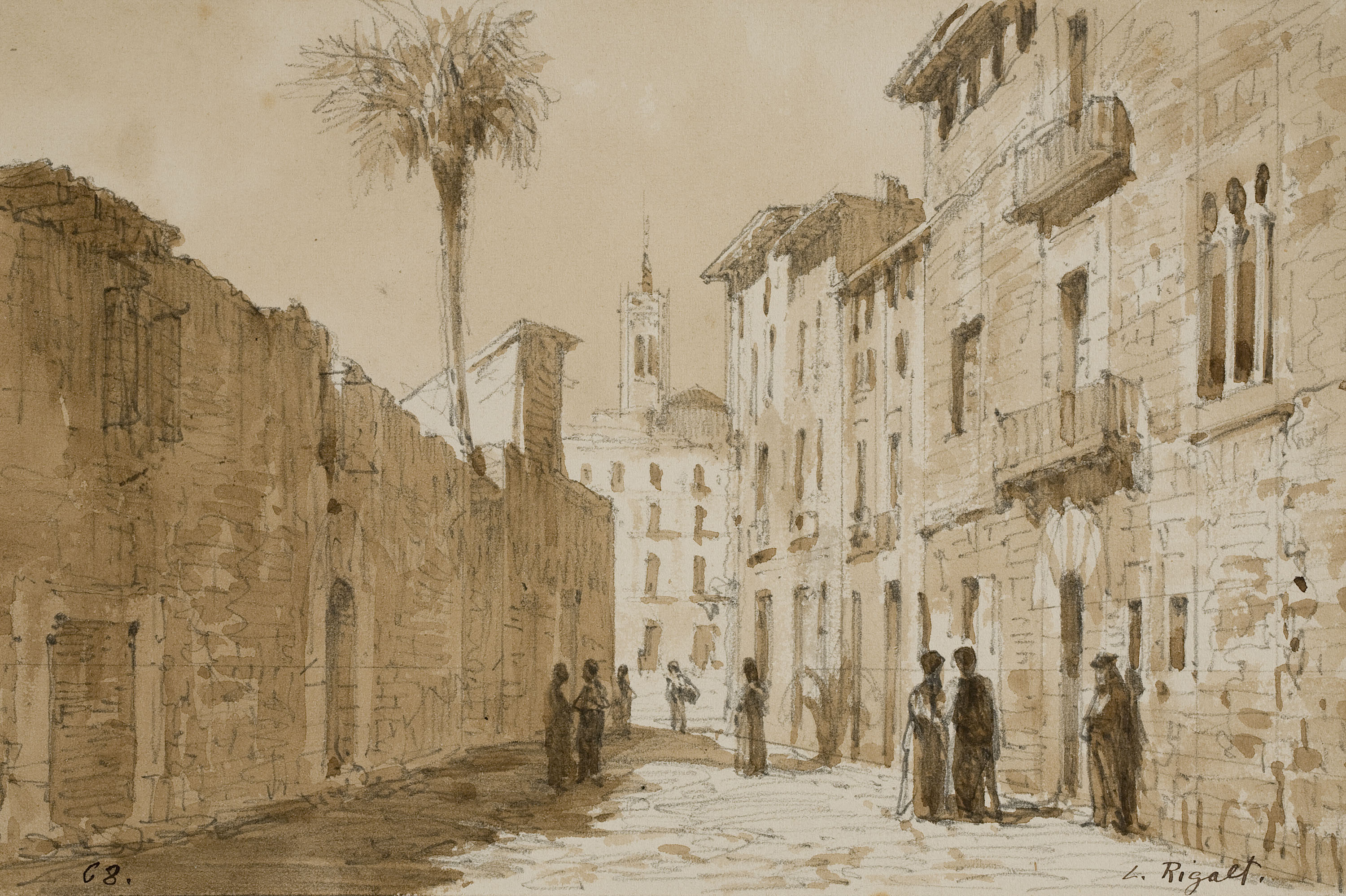 image for: Lluís Rigalt - Vista d&#039;un carrer amb figures - Cap a 1873-1874