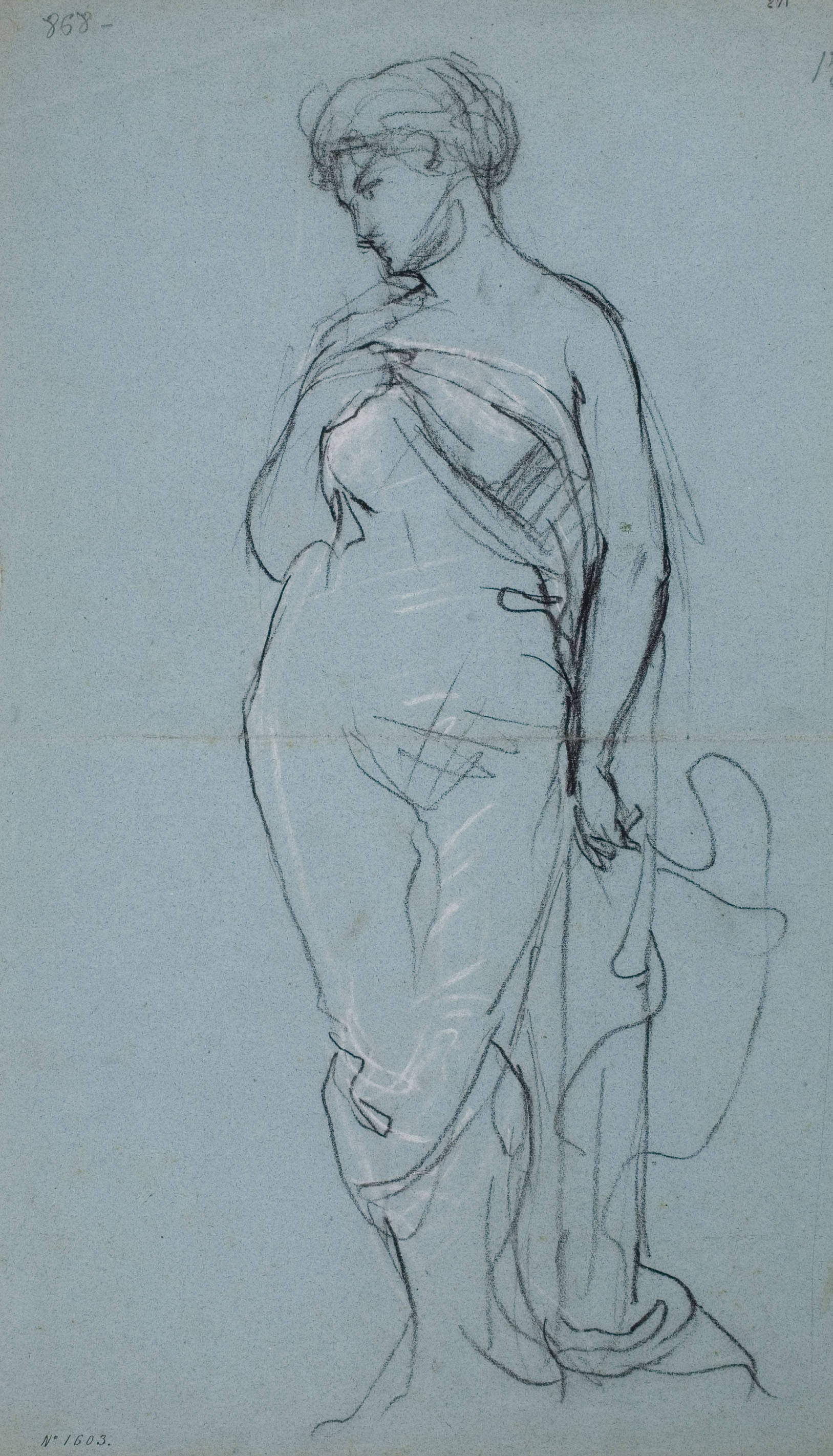 image for: Ramon Martí i Alsina - Dona dempeus (anvers) / Croquis (revers) - Cap a 1870-1880