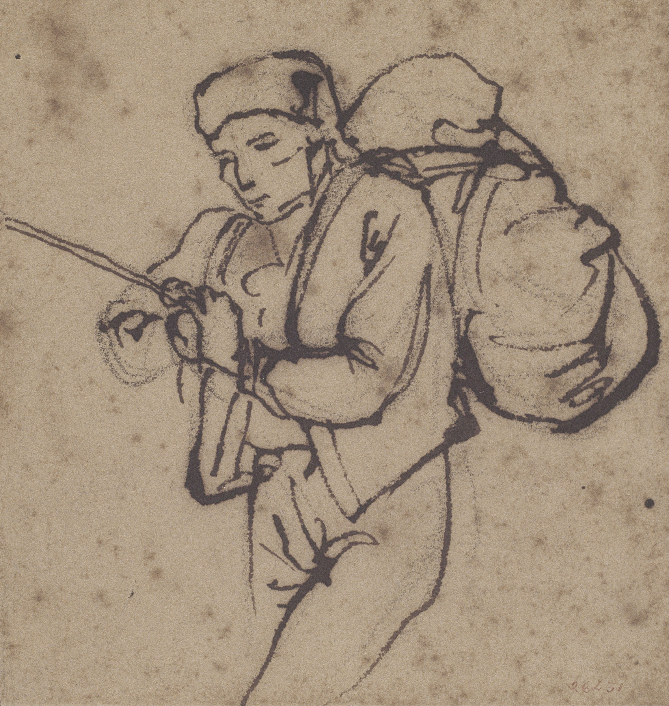 image for: Ramon Martí i Alsina - Un home portant un farcell a l&#039;esquena - Cap a 1860-1865