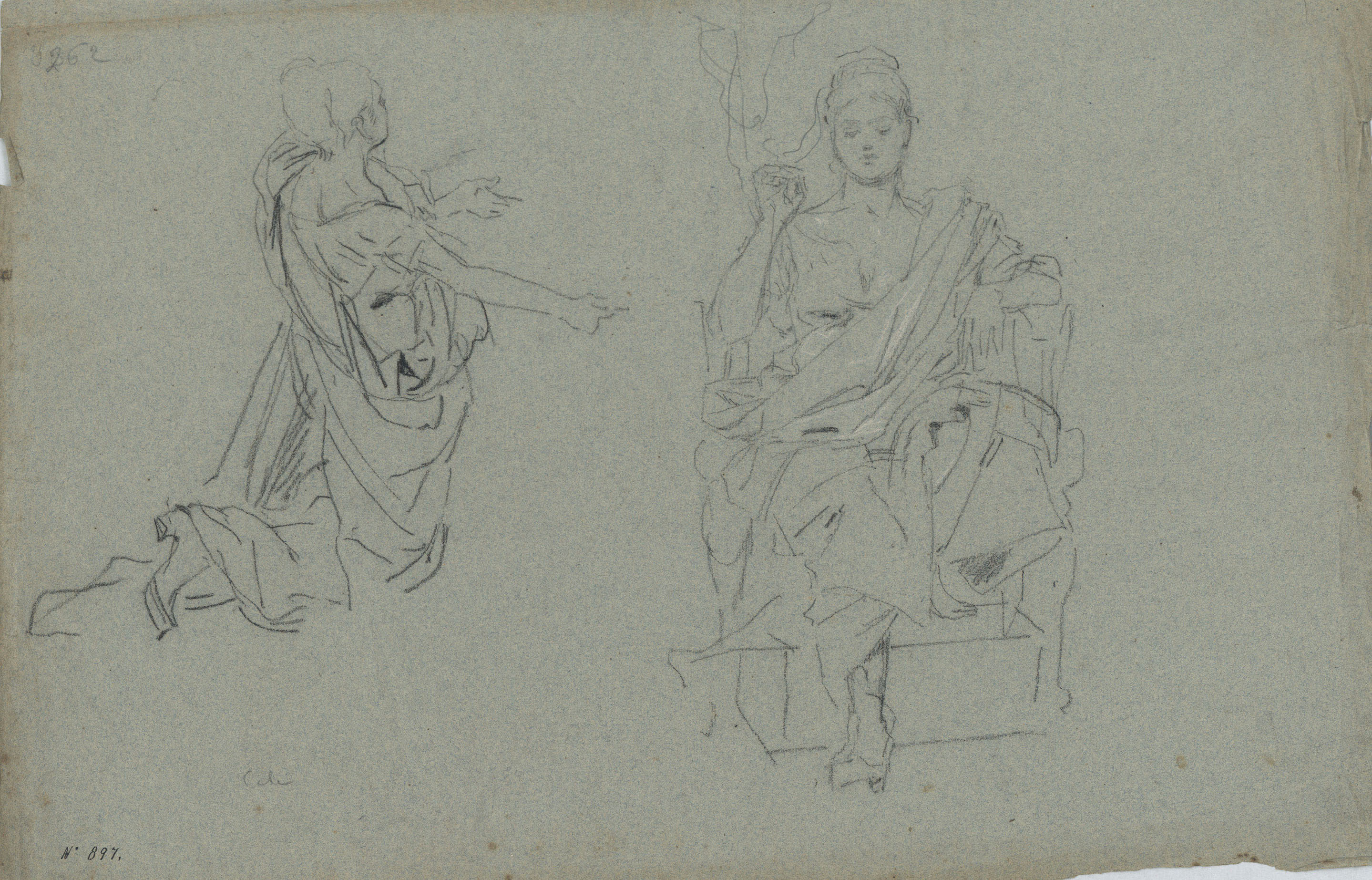 image for: Antoni Caba - Estudi de figures al·legòriques per a la pintura «La Pau» (anvers) / Estudi de figures al·legòriques per a la pintura «La Pau» (revers) - Cap a 1876