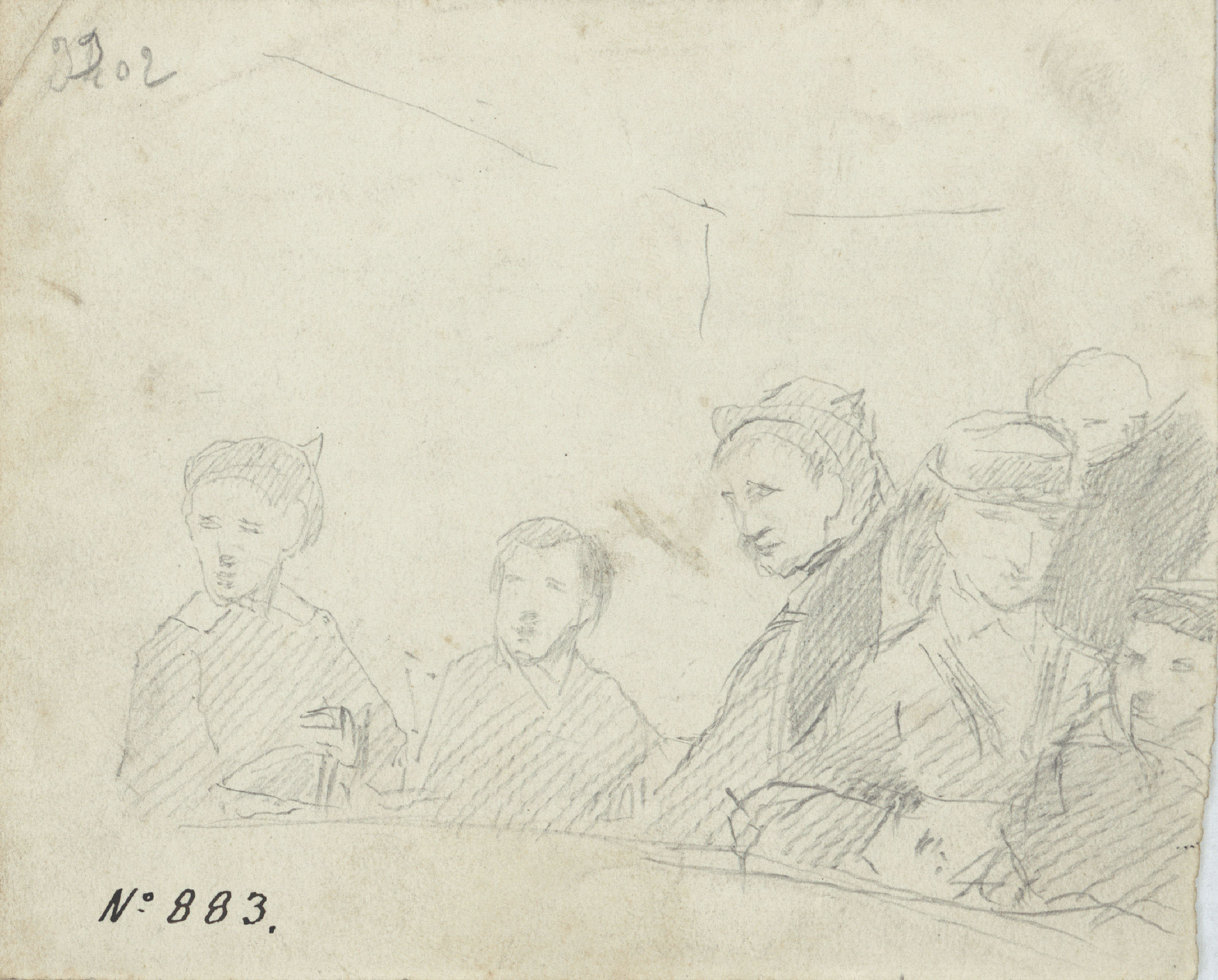 image for: Antoni Caba - Grup de gent a la llotja d&#039;un teatre [?] (anvers) / Grup de gent a la llotja d&#039;un teatre [?] (revers) - Cap a 1860-1870