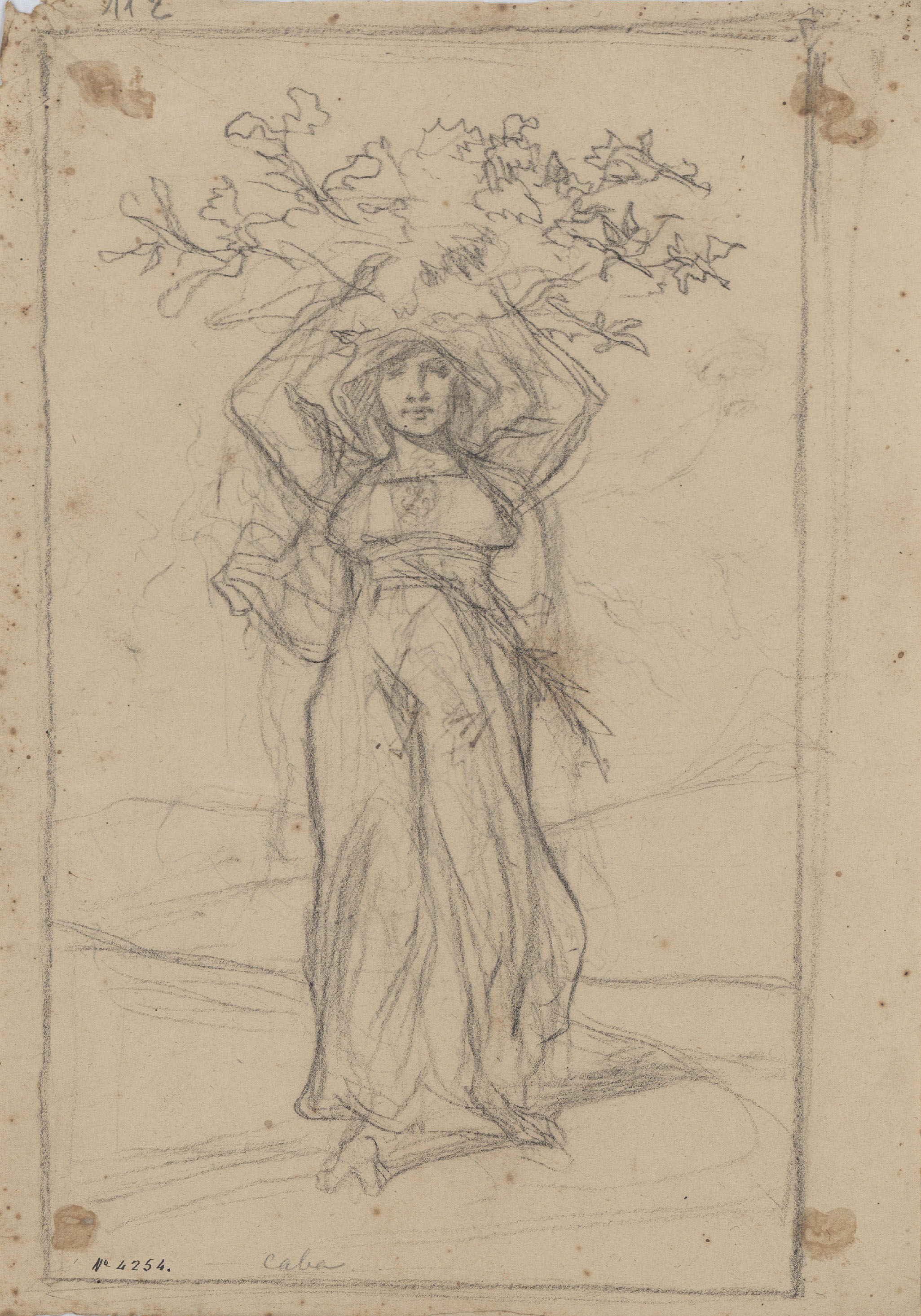 image for: Antoni Caba - Dafne (anvers) / Estudi de figura femenina al·legòrica (revers) - Cap a 1860-1880