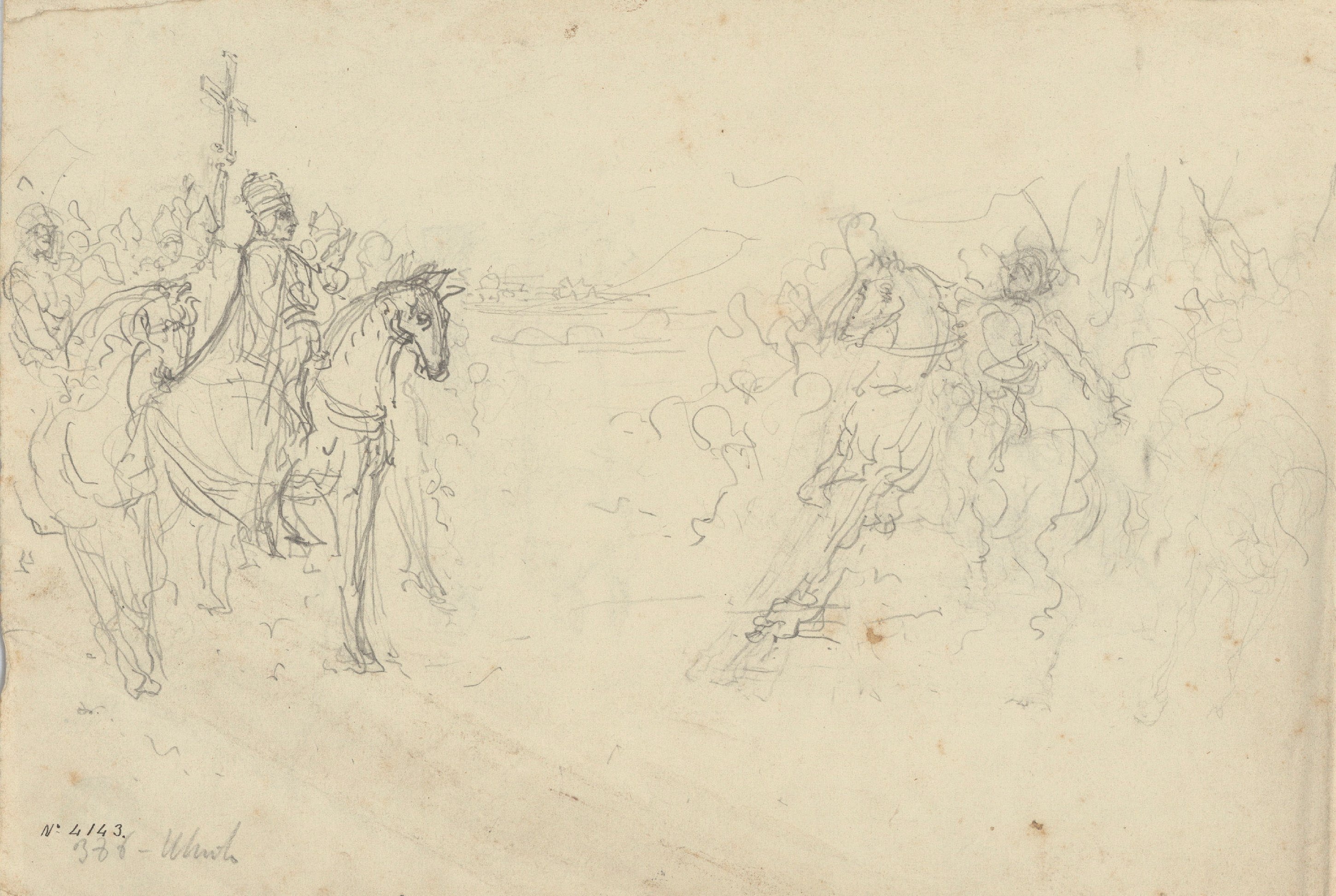 image for: Antoni Utrillo - Entrevista del Papa Lleó I el Magne amb el rei Àtila (anvers) / Estudi de l&#039;entrevista del Papa Lleó I el Magne amb el rei Àtila (revers) - Cap a 1908