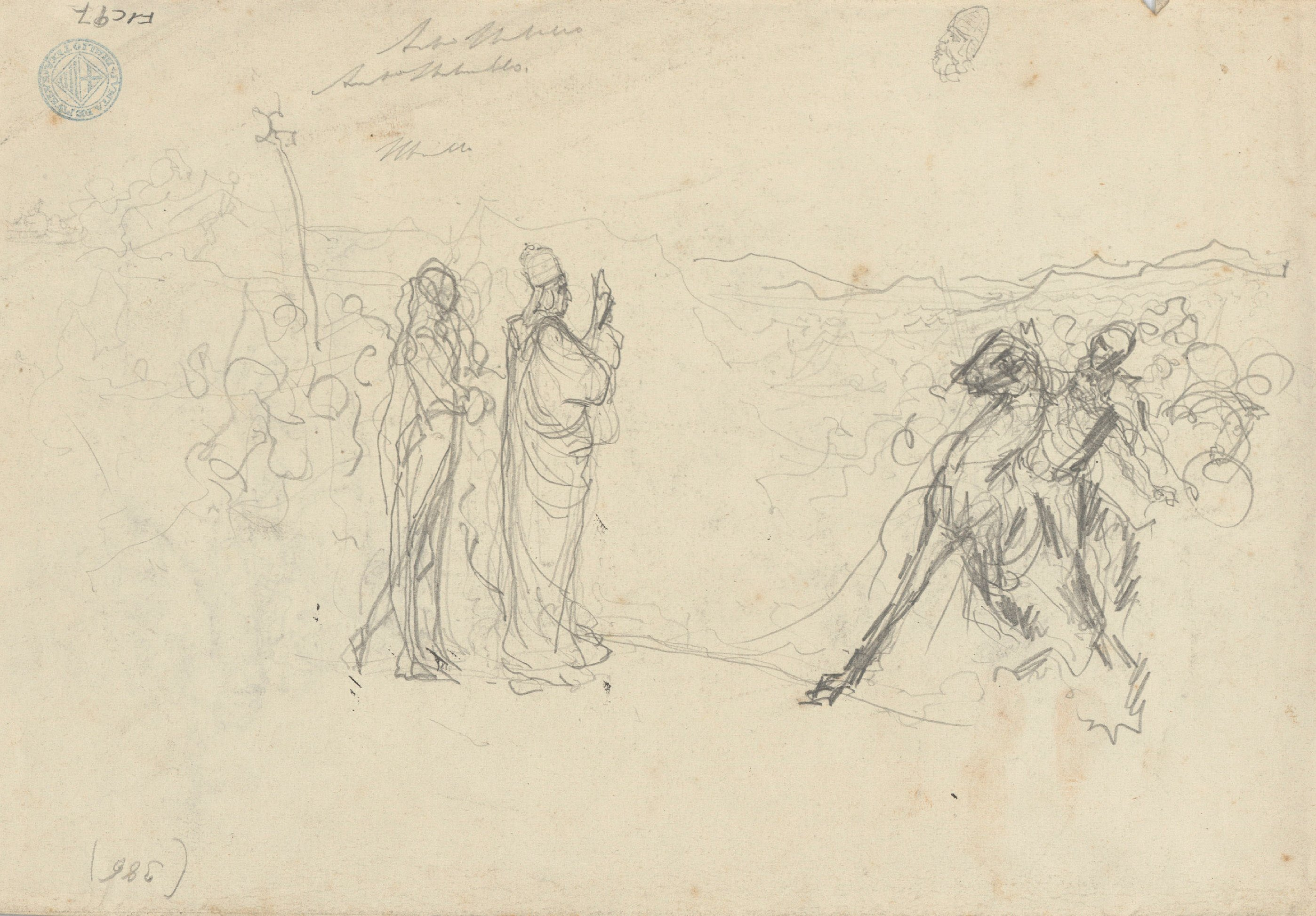 image for: Antoni Utrillo - Entrevista del Papa Lleó I el Magne amb el rei Àtila (anvers) / Estudi de l&#039;entrevista del Papa Lleó I el Magne amb el rei Àtila (revers) - Cap a 1908 [1]