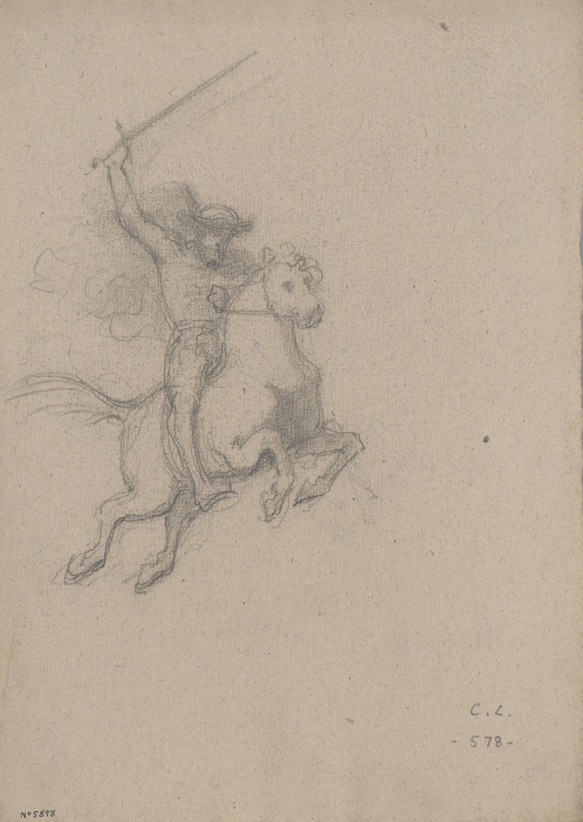 image for: Claudi Lorenzale - Estudi d&#039;home a cavall. Sant Jaume Matamoros [?] - Cap a 1850-1870