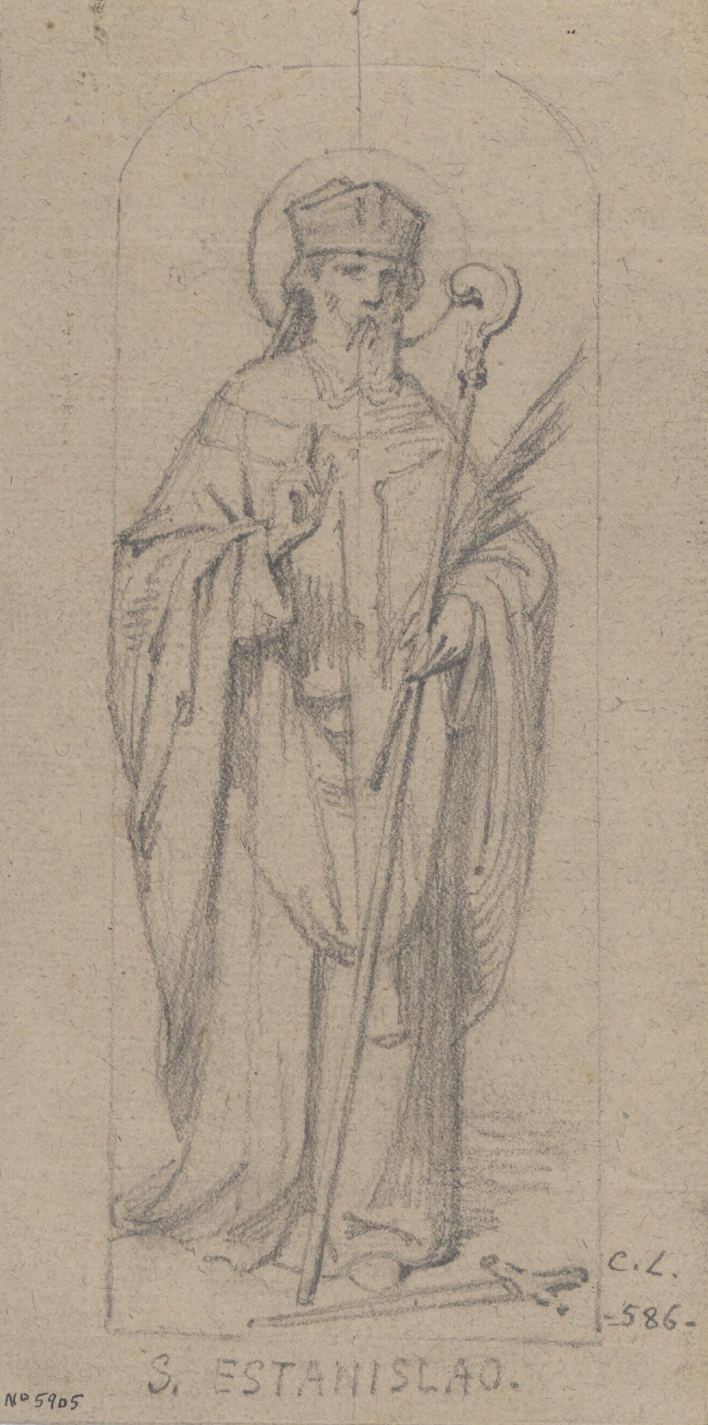 image for: Claudi Lorenzale - Estudi de sant Estanislau per al retaule de la Torre del Veguer - Cap a 1877