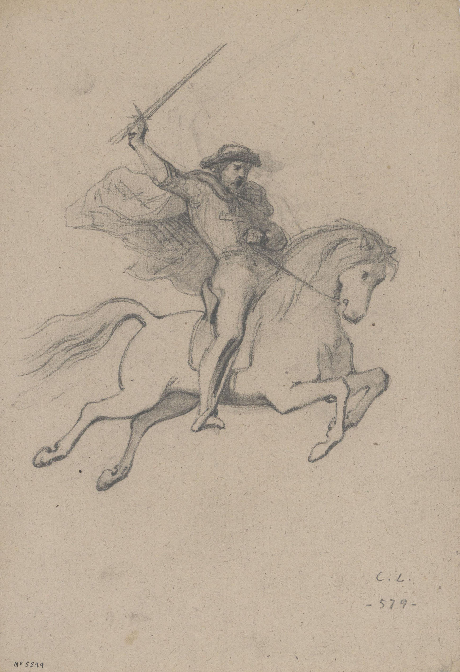 image for: Claudi Lorenzale - Estudi d&#039;home a cavall. Sant Jaume Matamoros [?] - Cap a 1850-1870