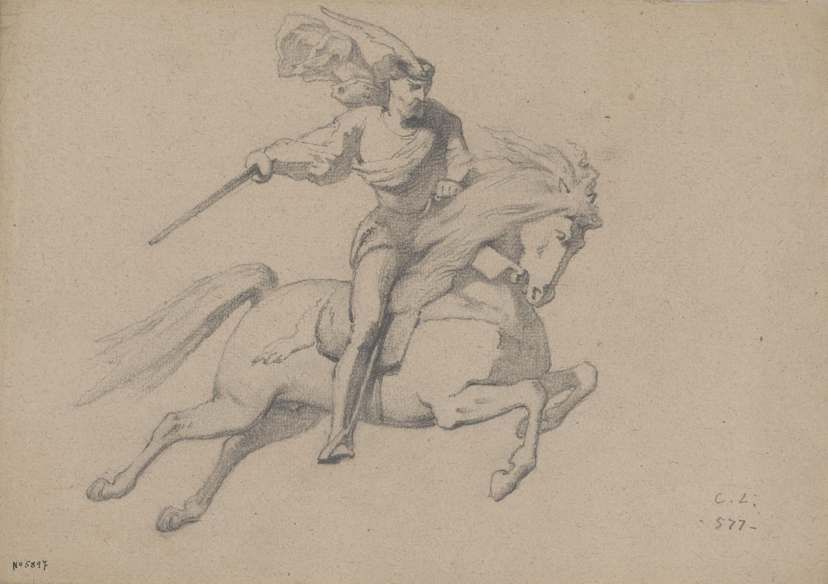 image for: Claudi Lorenzale - Estudi d&#039;home a cavall. Sant Jaume Matamoros [?] - Cap a 1850-1870