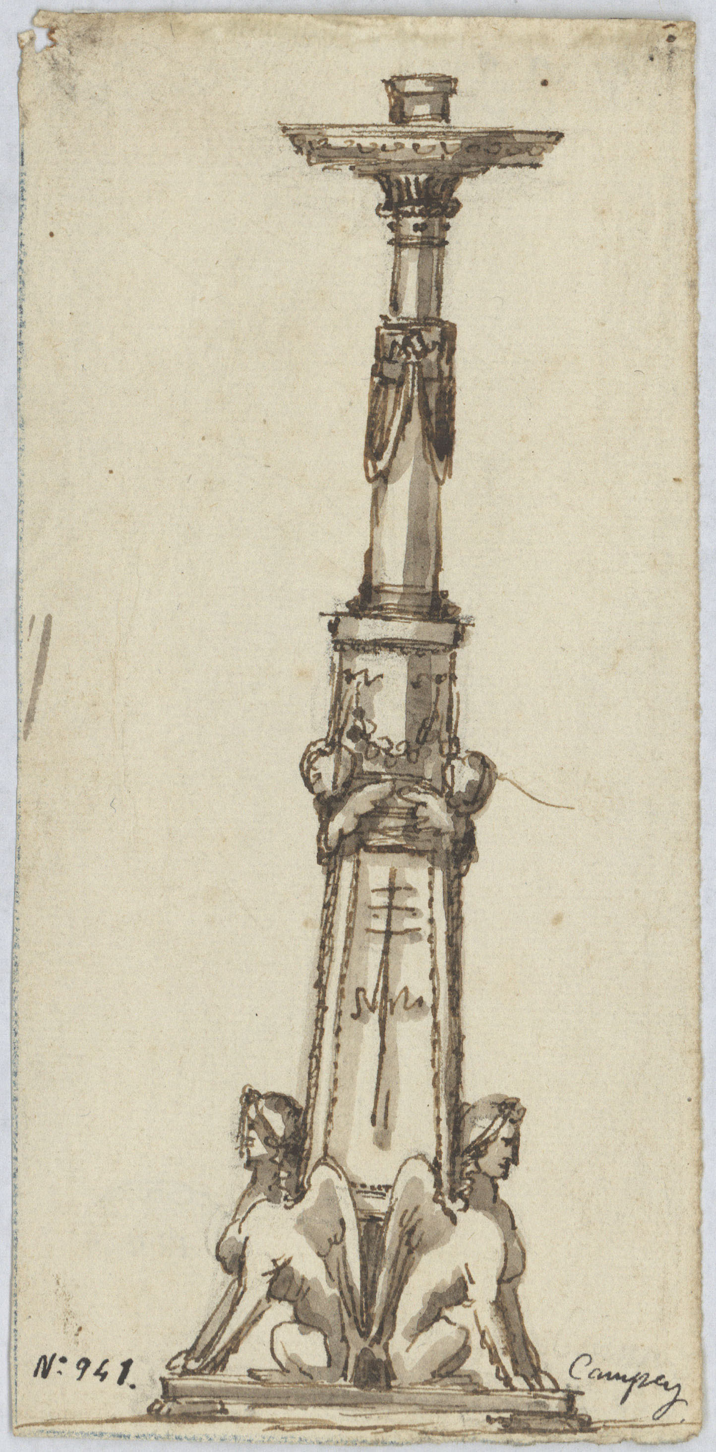 image for: Damià Campeny - Projecte de candeler amb esfinxs i amorets - Cap a 1804-1806