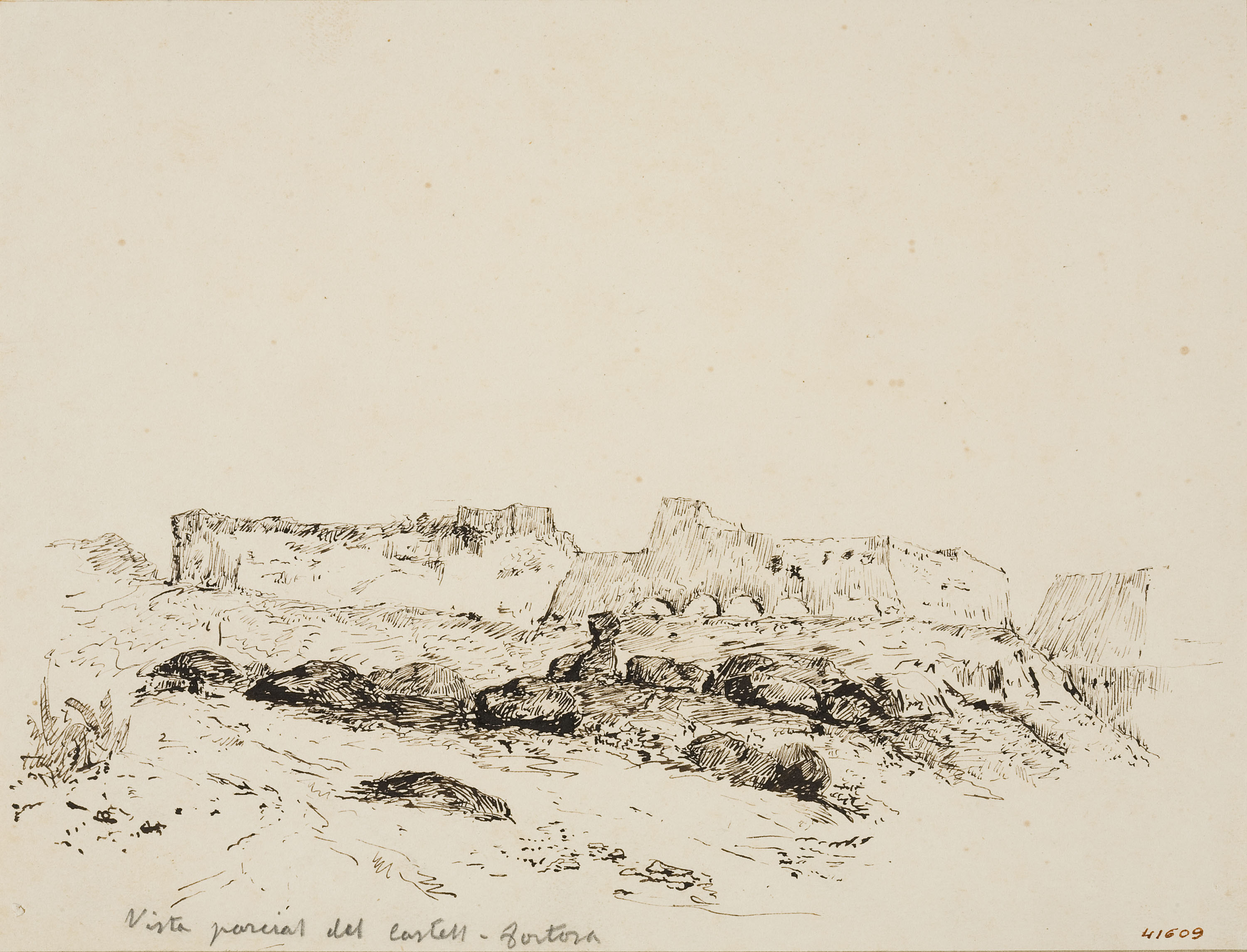 image for: Francesc Gimeno - Vista parcial del Castell-Tortosa (anvers) / Estudi d&#039;arbres (revers) - Cap a 1878