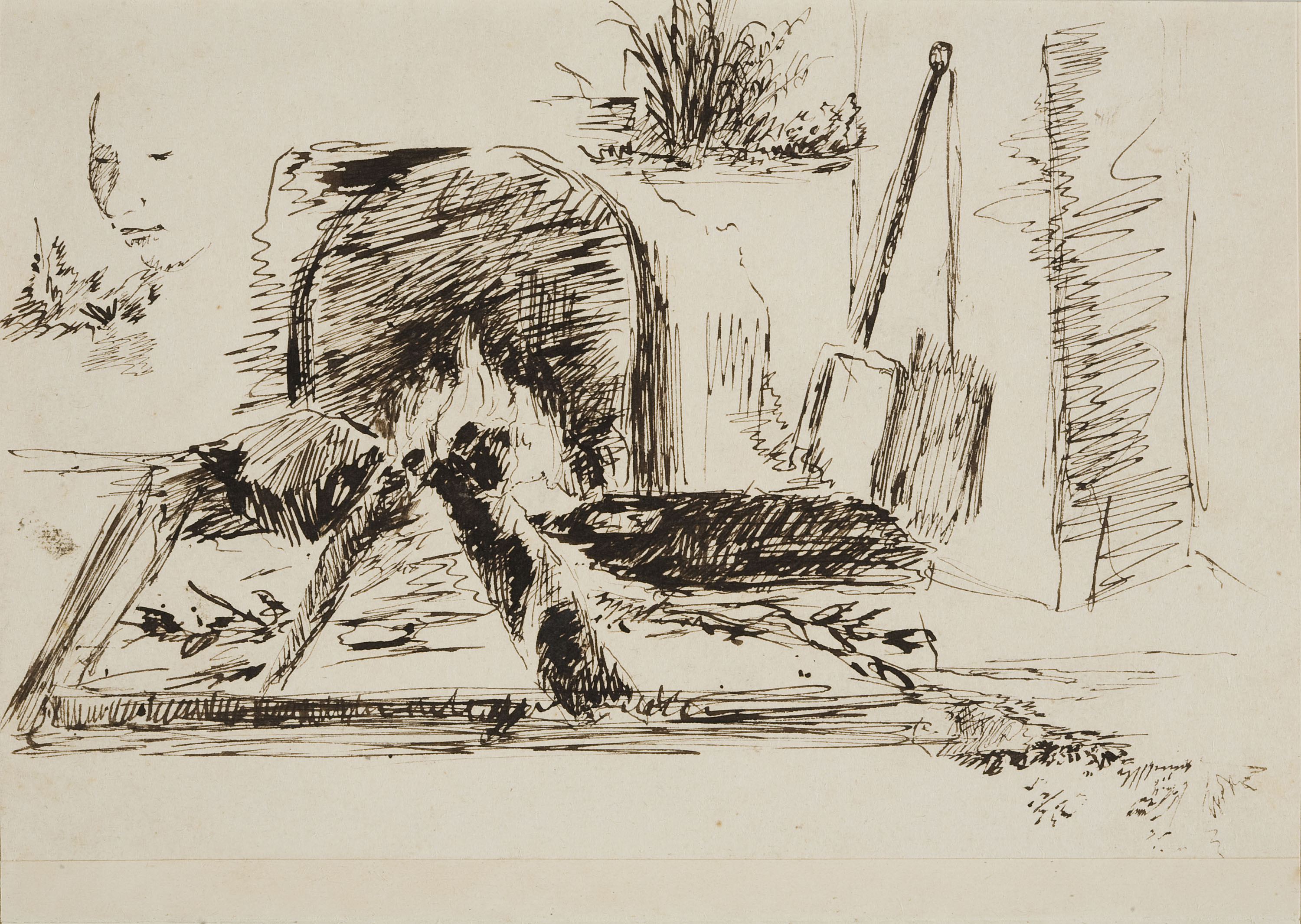 image for: Francesc Gimeno - Dona amb un xai (anvers) / Apunt d&#039;una llar de foc encesa, plantes i un rostre femení (revers) - Cap a 1875-1880 [1]