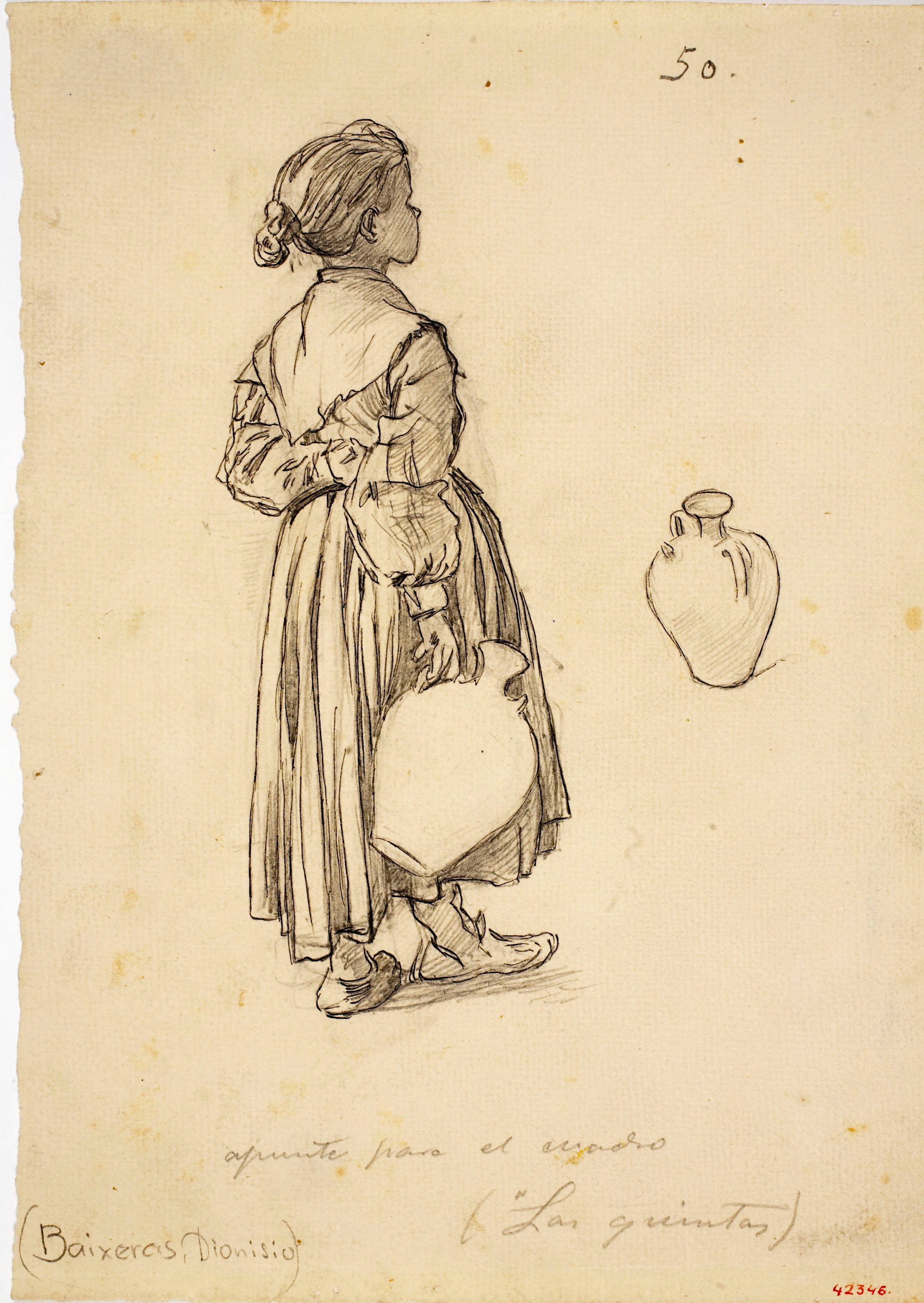 image for: Dionís Baixeras - Estudi de noia amb càntirs per al quadre «Las Quintas» - Cap a 1905