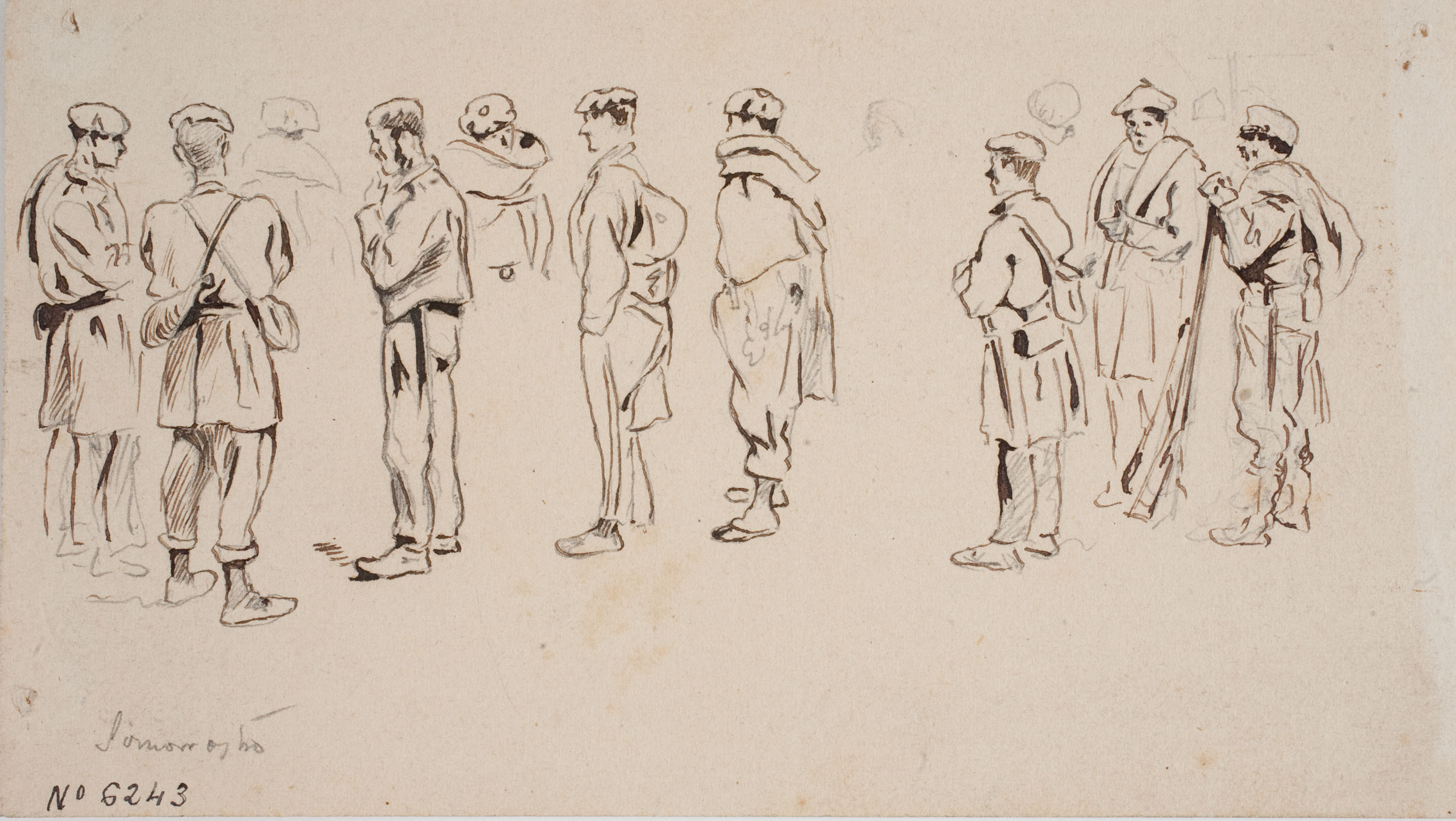 image for: Josep Lluís Pellicer - Somorrostro (anvers) / Croquis de figures (revers) - Cap a 1874