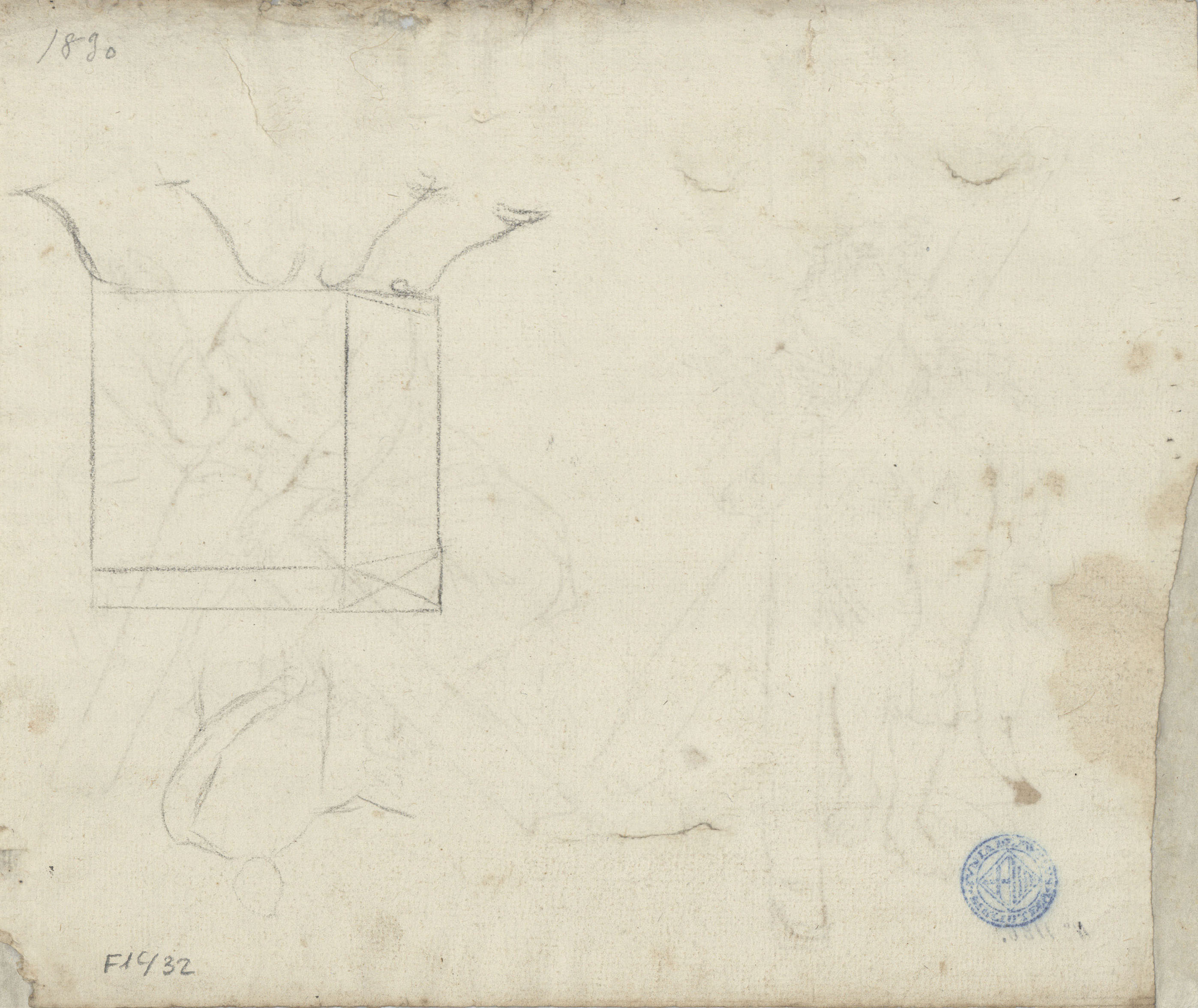 image for: Josep Bernat Flaugier - Estudis per a una figura de sant Andreu (anvers) / Esbossos (revers) - Cap a 1800-1812 [1]