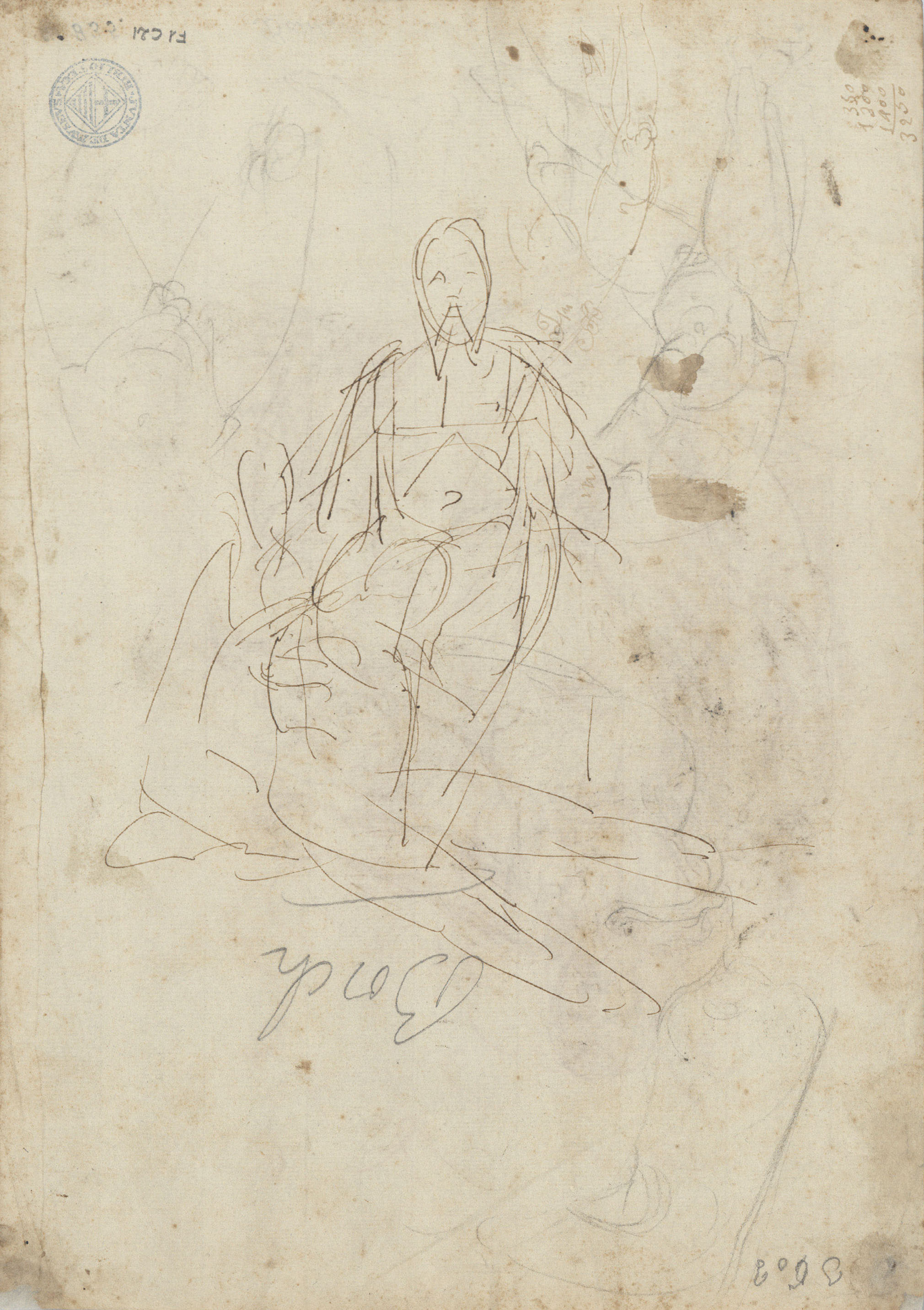 image for: Josep Bernat Flaugier - Estudi anatòmic de figures per a una composició religiosa (anvers) / Croquis d&#039;unes figures (revers) - Cap a 1800-1812 [1]