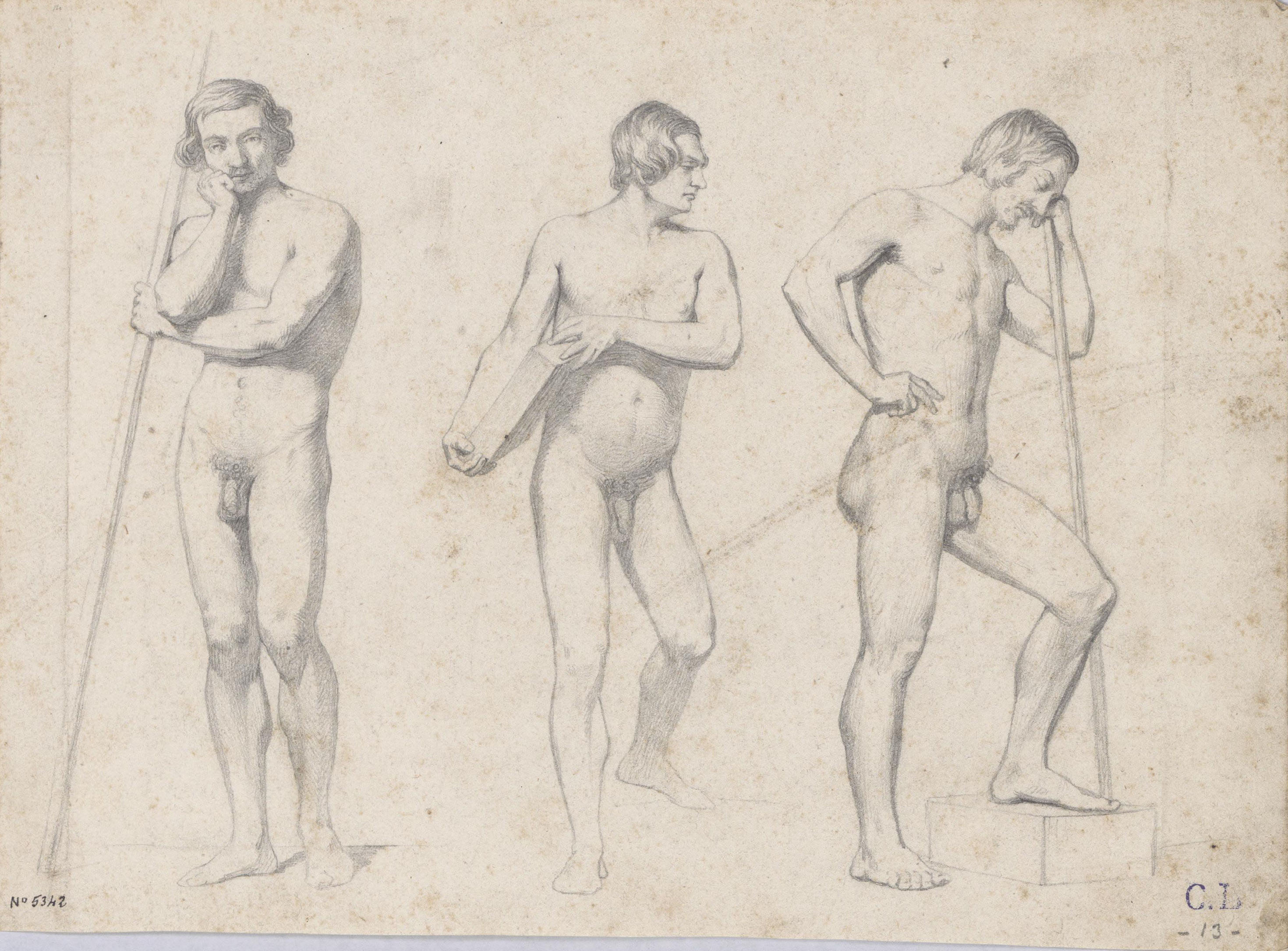 image for: Claudi Lorenzale - Estudis de nus masculins - Cap a 1850-1855