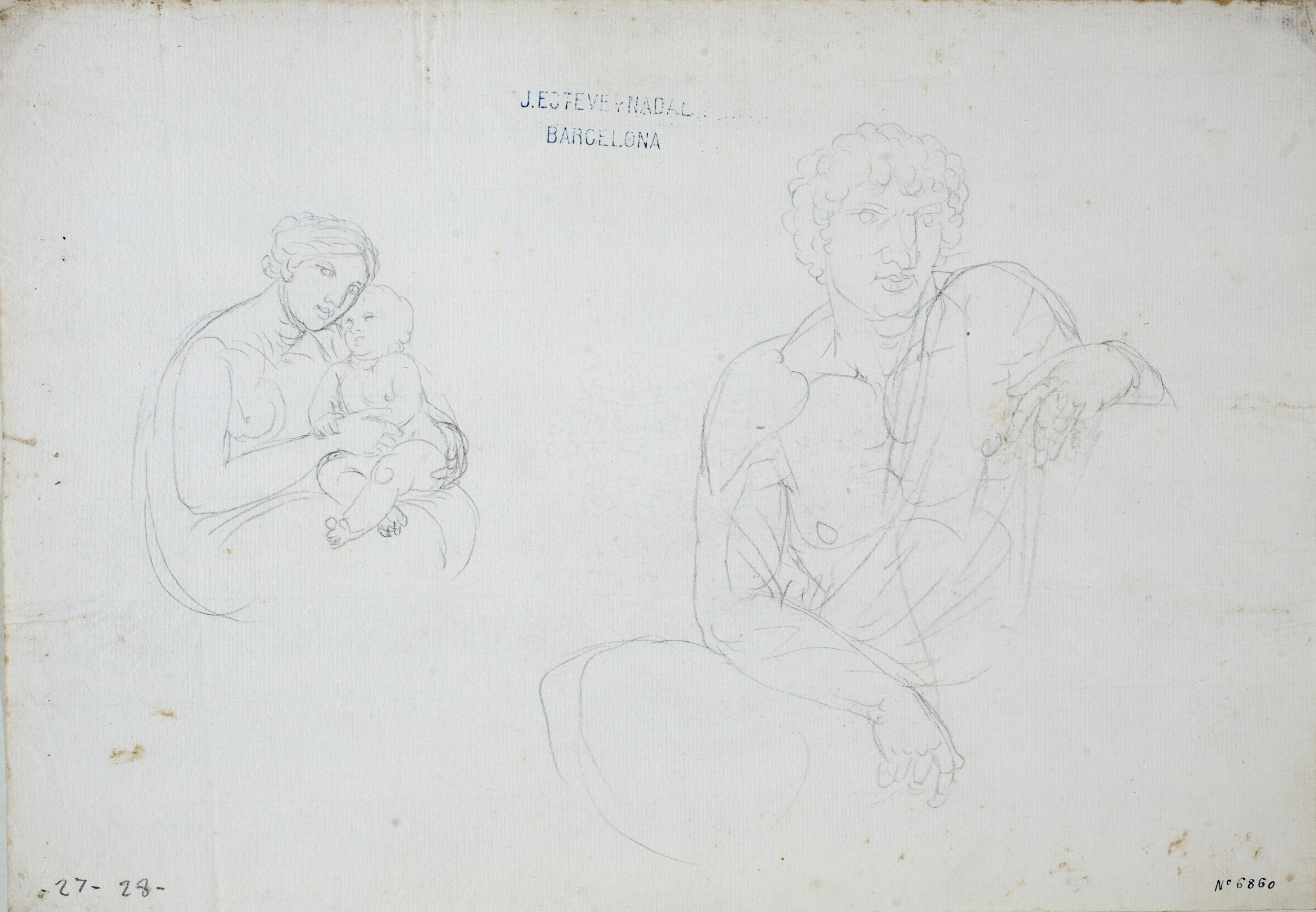 image for: Josep Bernat Flaugier - Estudi d&#039;una mare de Déu amb el nen i figura d&#039;home - Cap a 1800-1812