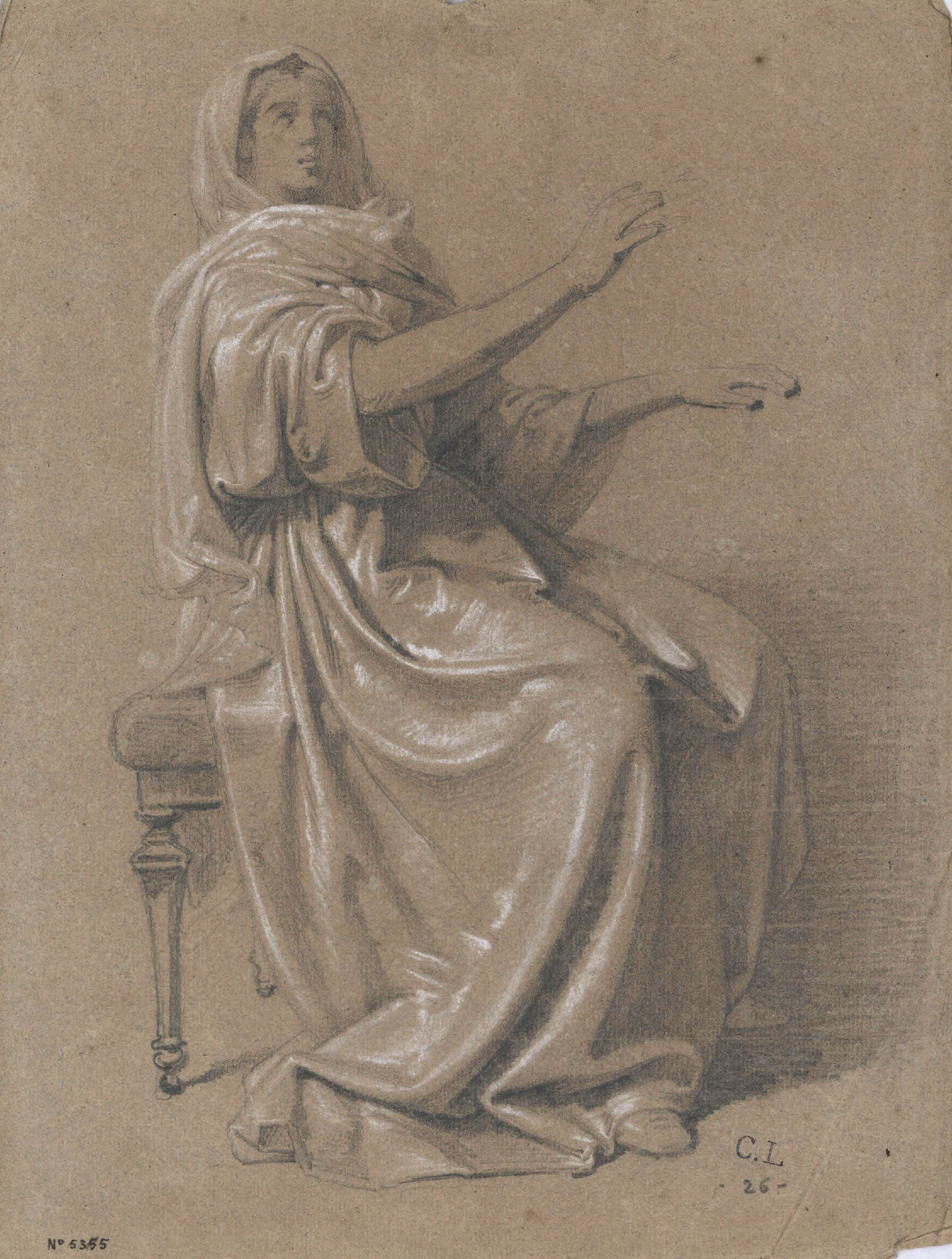 image for: Claudi Lorenzale - Estudi de figura femenina - Cap a 1850-1870