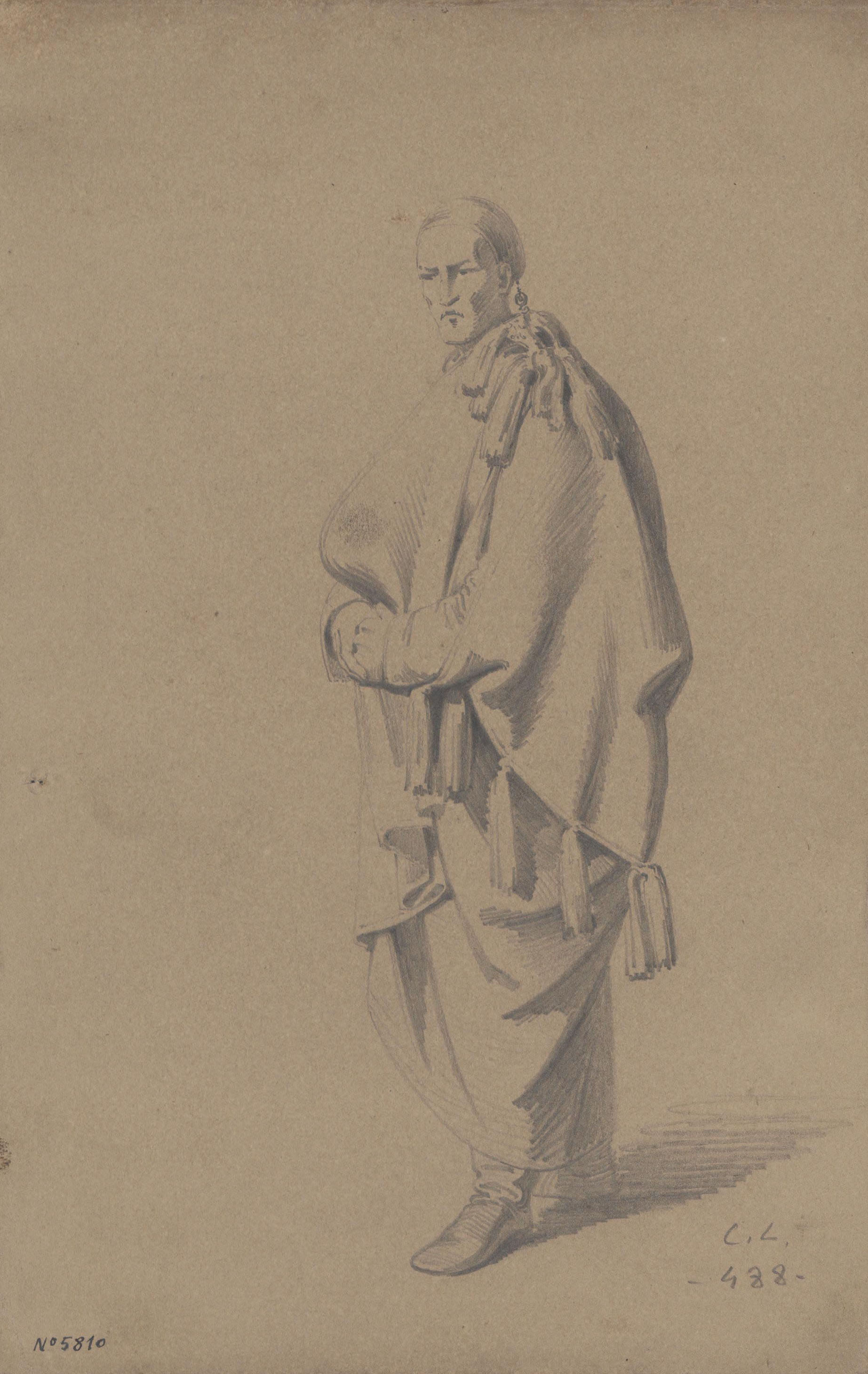 image for: Claudi Lorenzale - Figura masculina amb capa - Cap a 1850-1870
