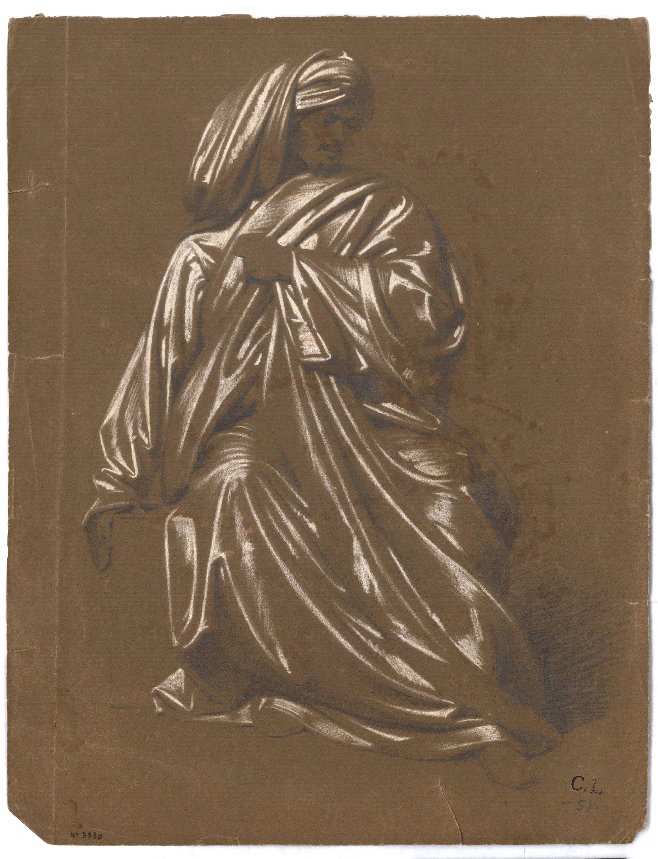image for: Claudi Lorenzale - Estudi de figura masculina amb turbant - Cap a 1850-1860