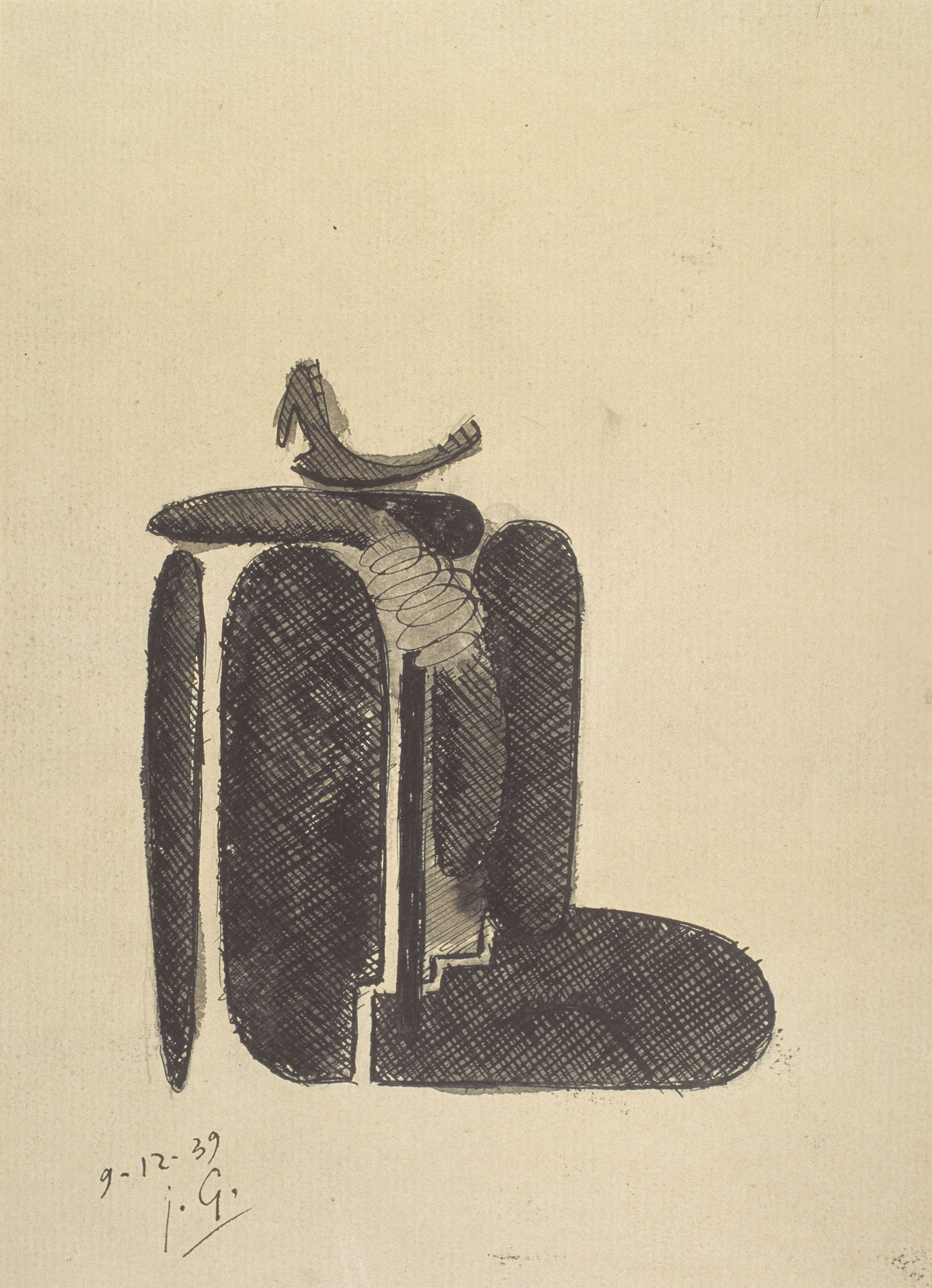 image for: Juli González - Dona asseguda cridant núm. 2 (Femme assisse criant nº 2) (anvers) / Esbós d&#039;un cap (revers) - 1939