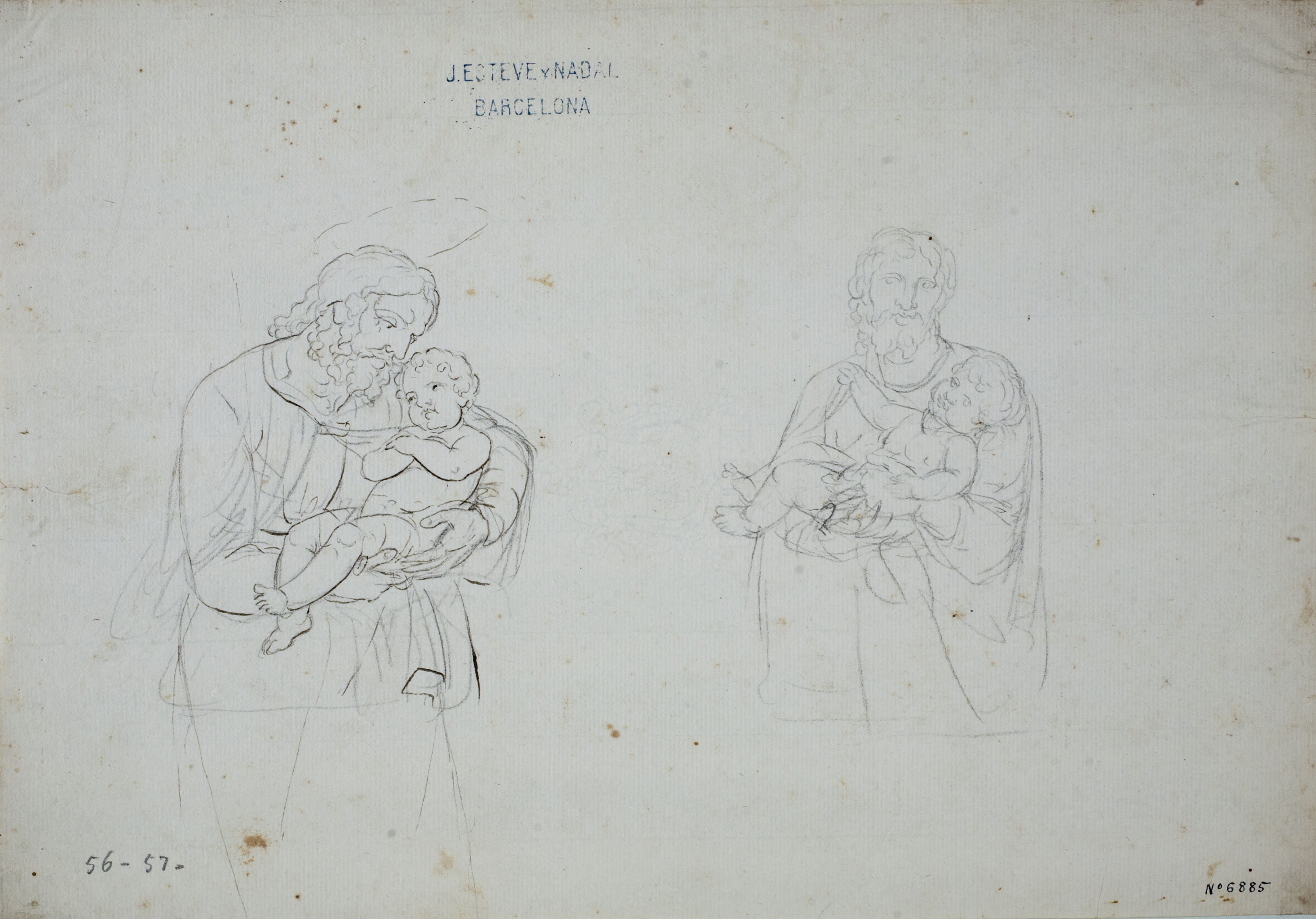 image for: Josep Bernat Flaugier - Dos estudis de sant Josep amb el Nen Jesús - Cap a 1790-1794