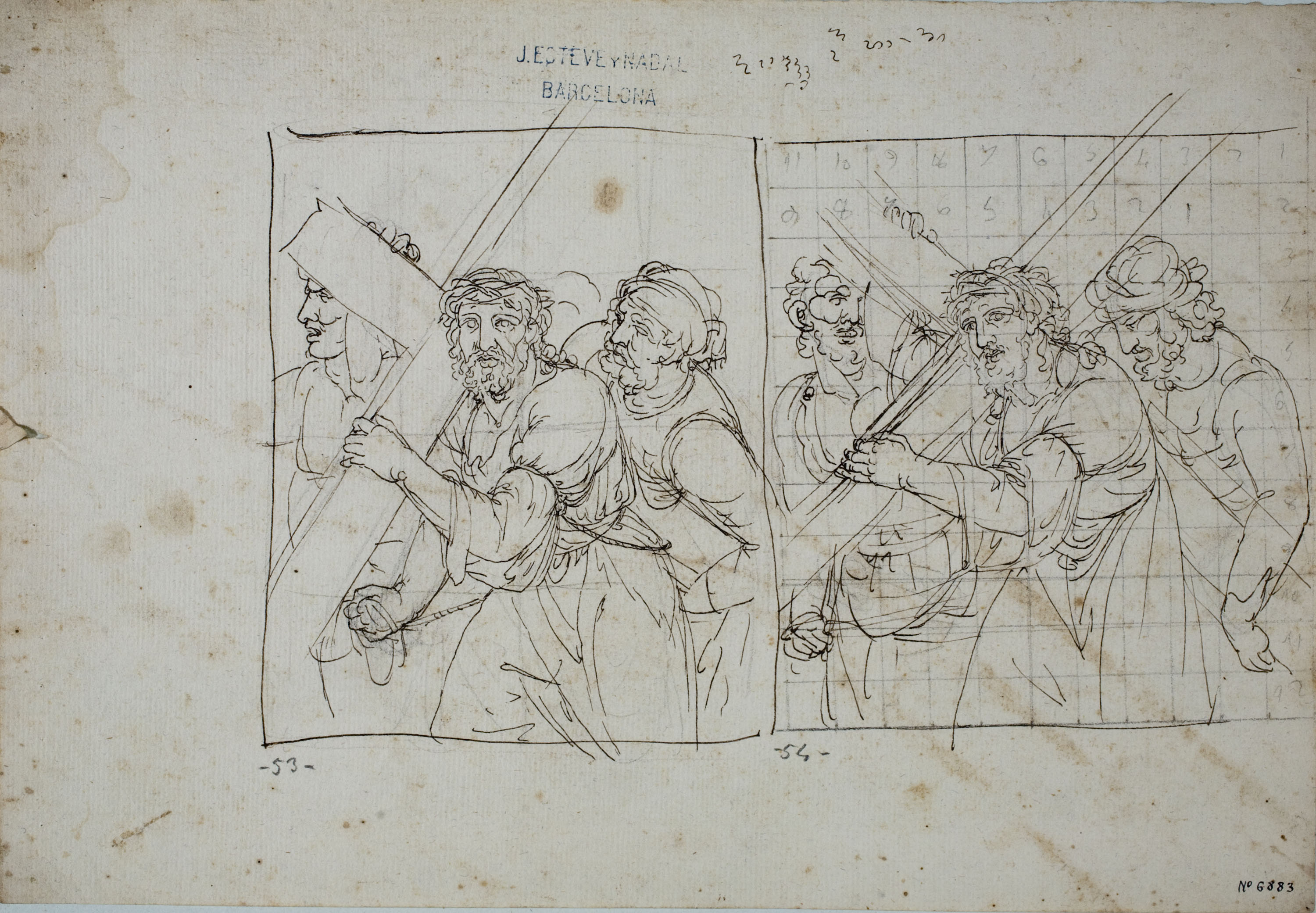 image for: Josep Bernat Flaugier - Dos estudis de Crist amb la Creu camí del Calvari - Cap a 1799-1800