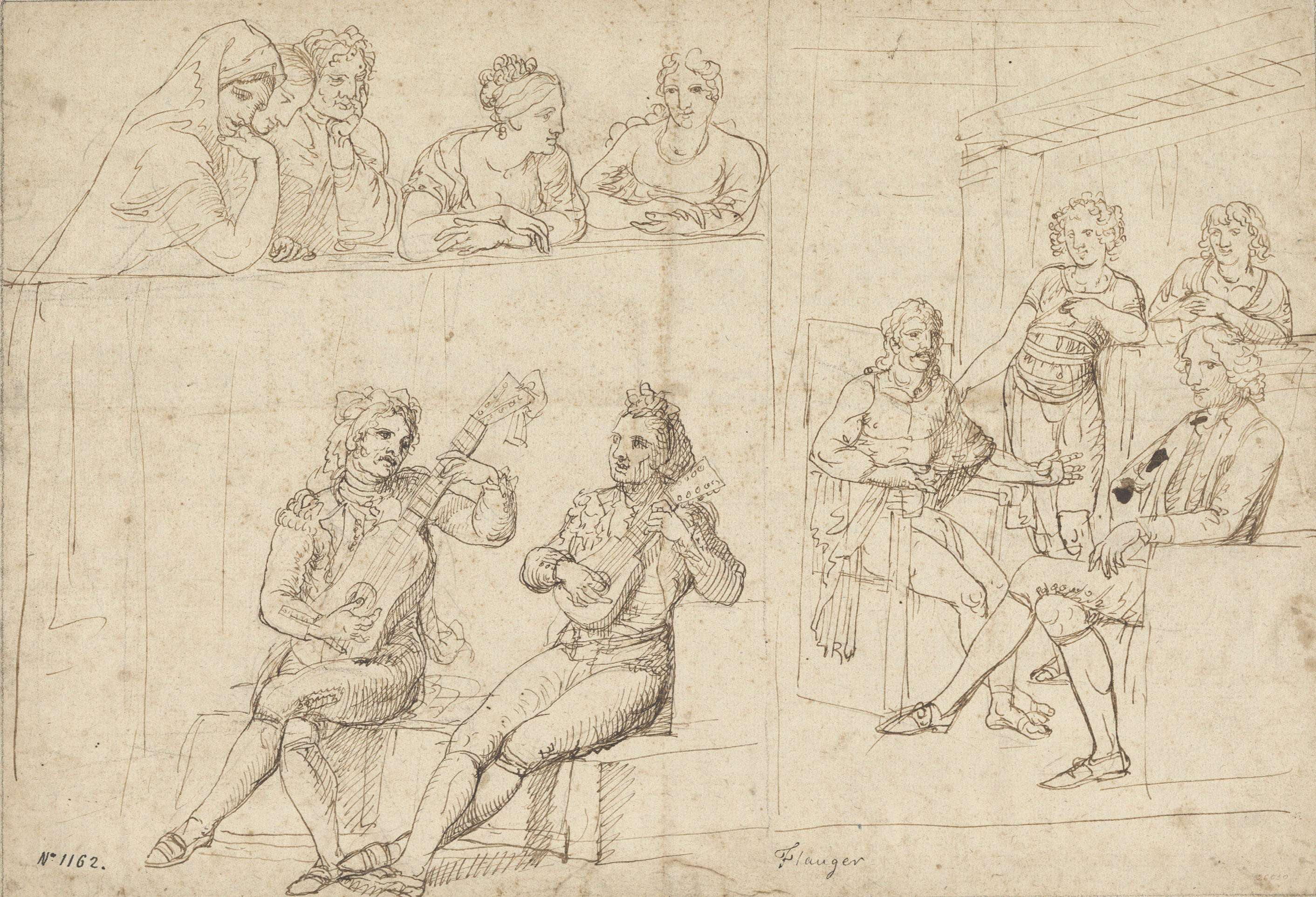 image for: Josep Bernat Flaugier - Concert de bandúrries i guitarra, dones en una balconada i figures en un interior - Cap a 1800-1812