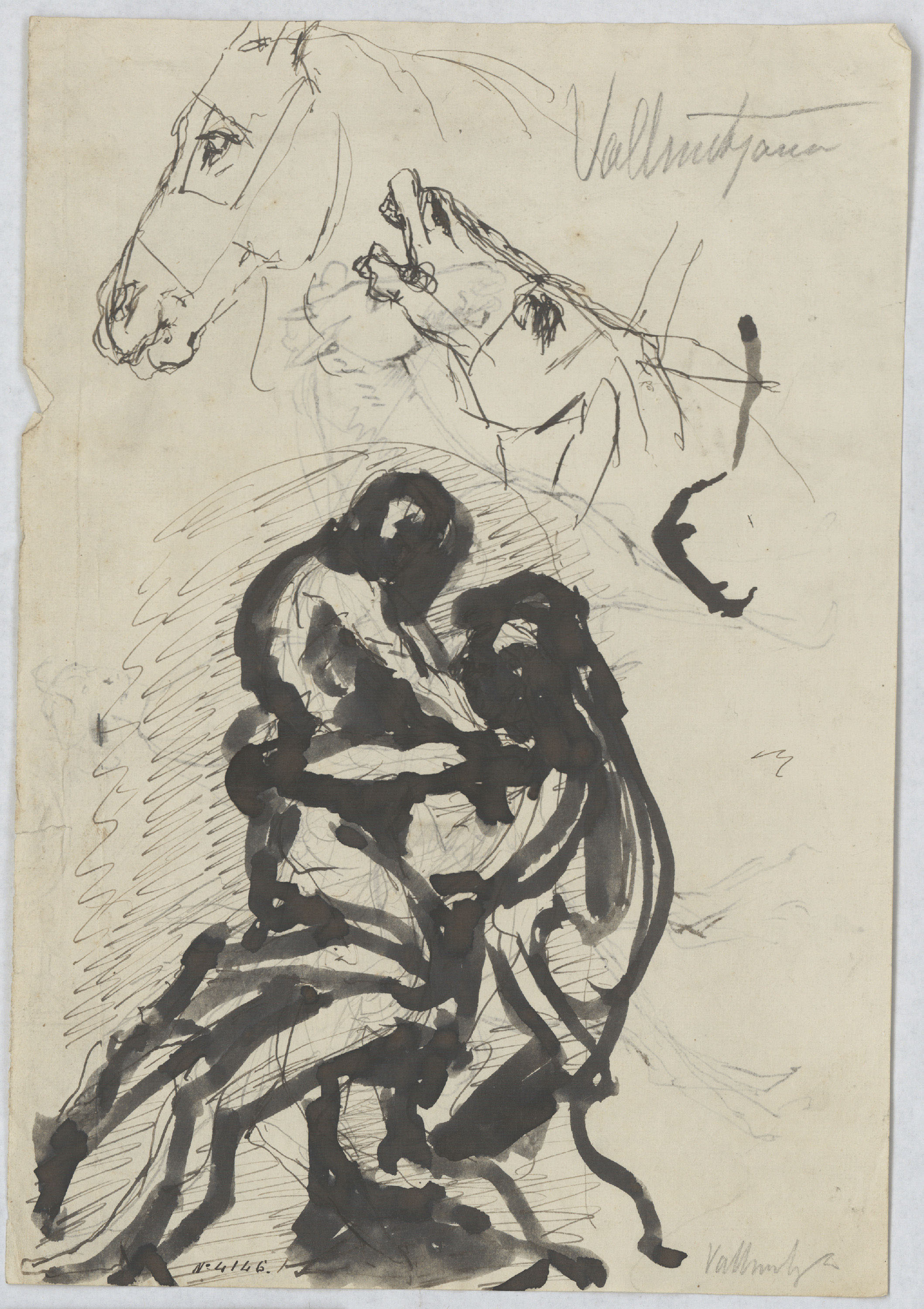 image for: Agapit Vallmitjana Abarca - Lluita amb un lleó i caps de cavall (anvers) / Estudi per a estàtua eqüestre (revers) - Cap a 1881-1891 (anvers i revers)
