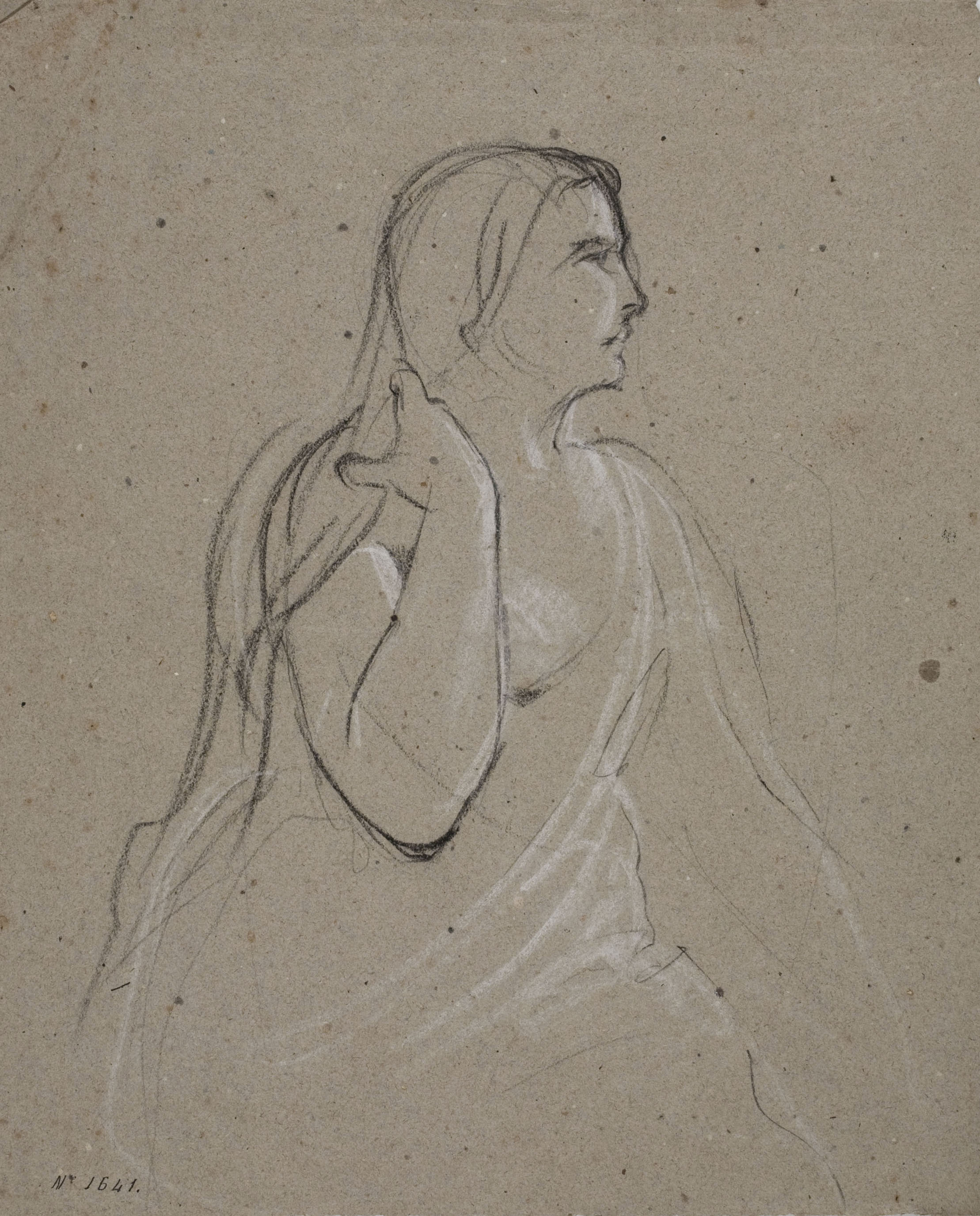 image for: Ramon Martí i Alsina - Croquis de figura femenina de mig cos - Cap a 1860-1865