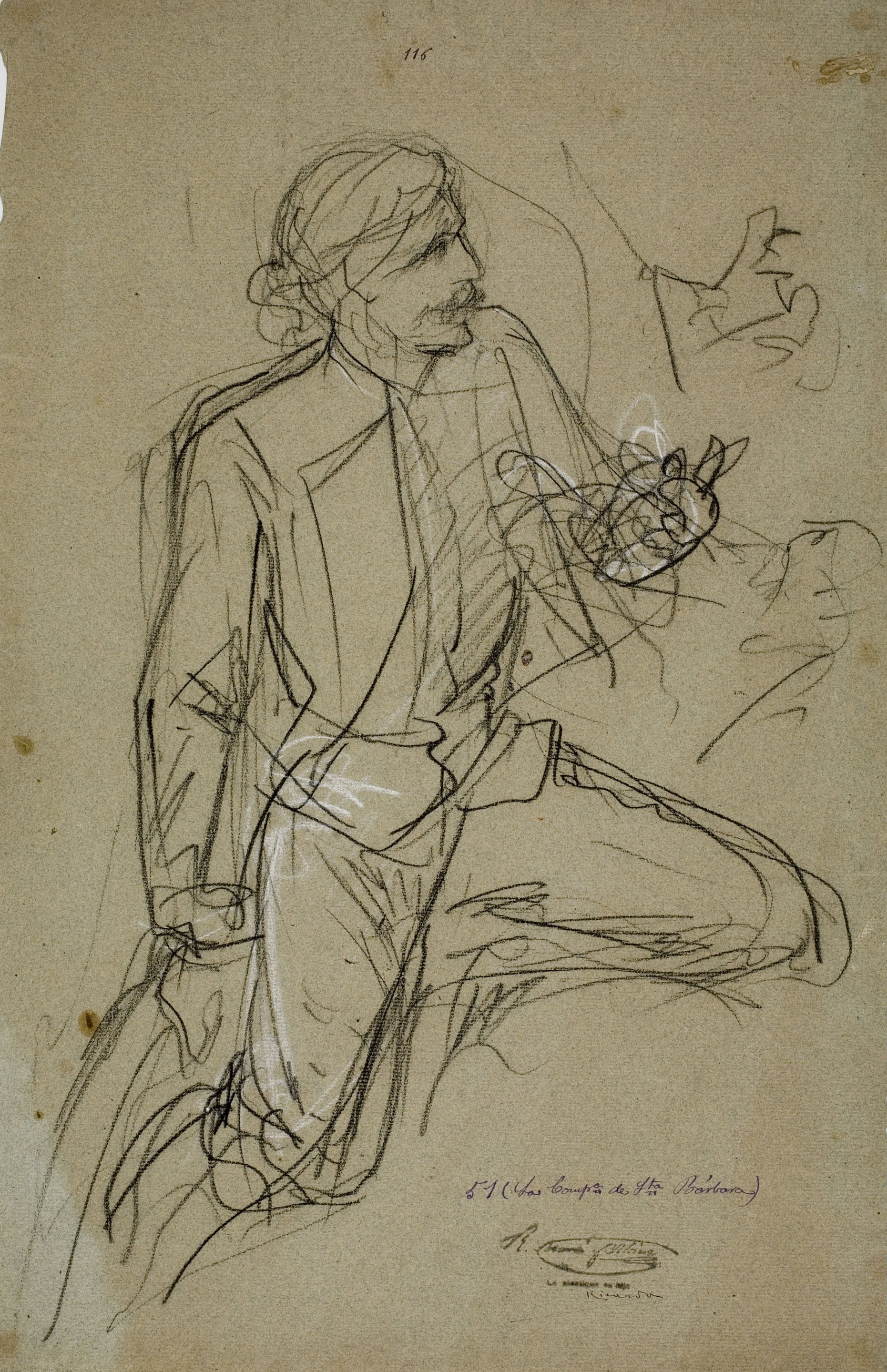 image for: Ramon Martí i Alsina - Estudi de cama i braços per al quadre del Quixot - Cap a 1860-1880