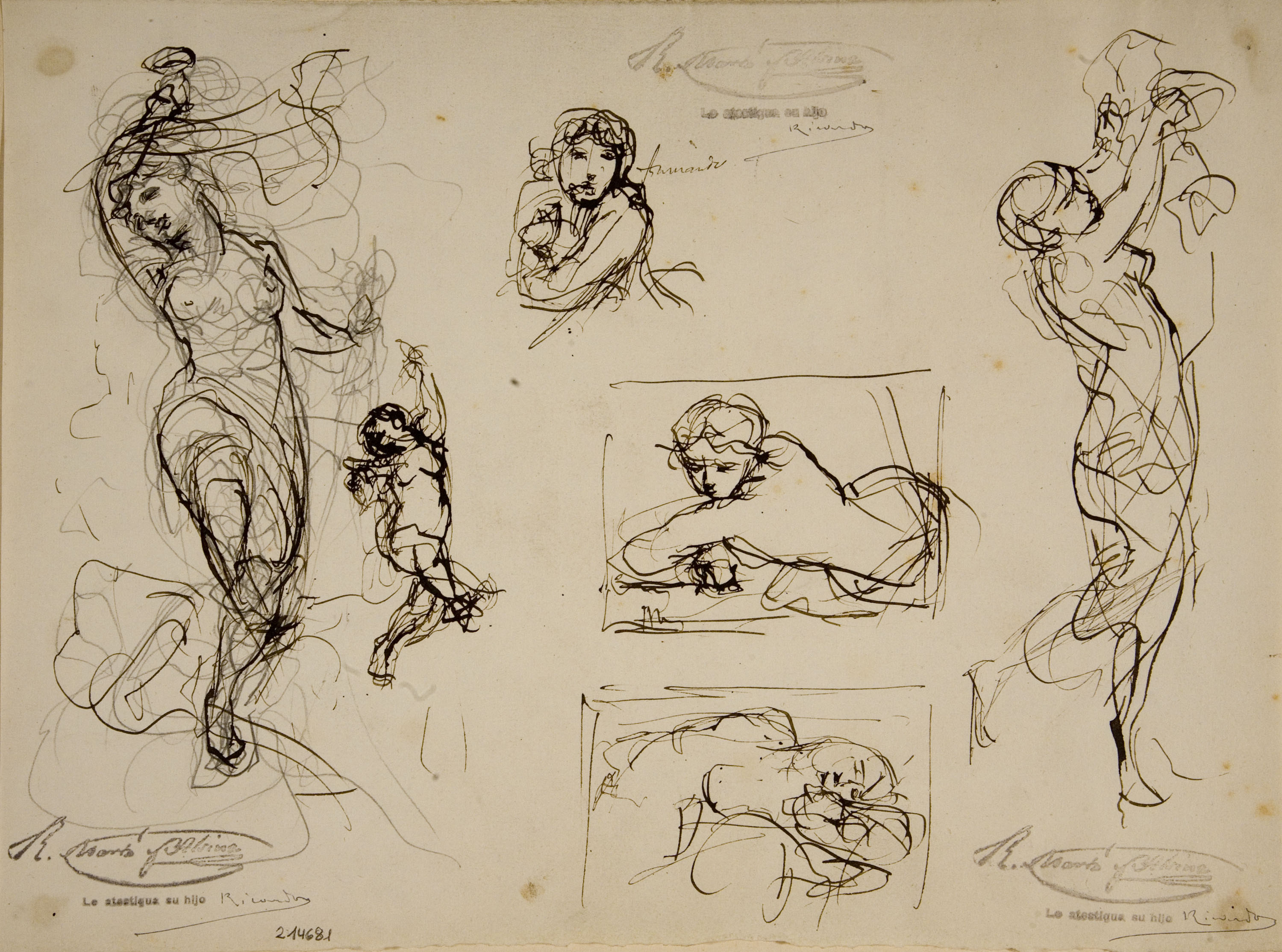 image for: Ramon Martí i Alsina - Sis estudis de figures femenines - Cap a 1860-1880