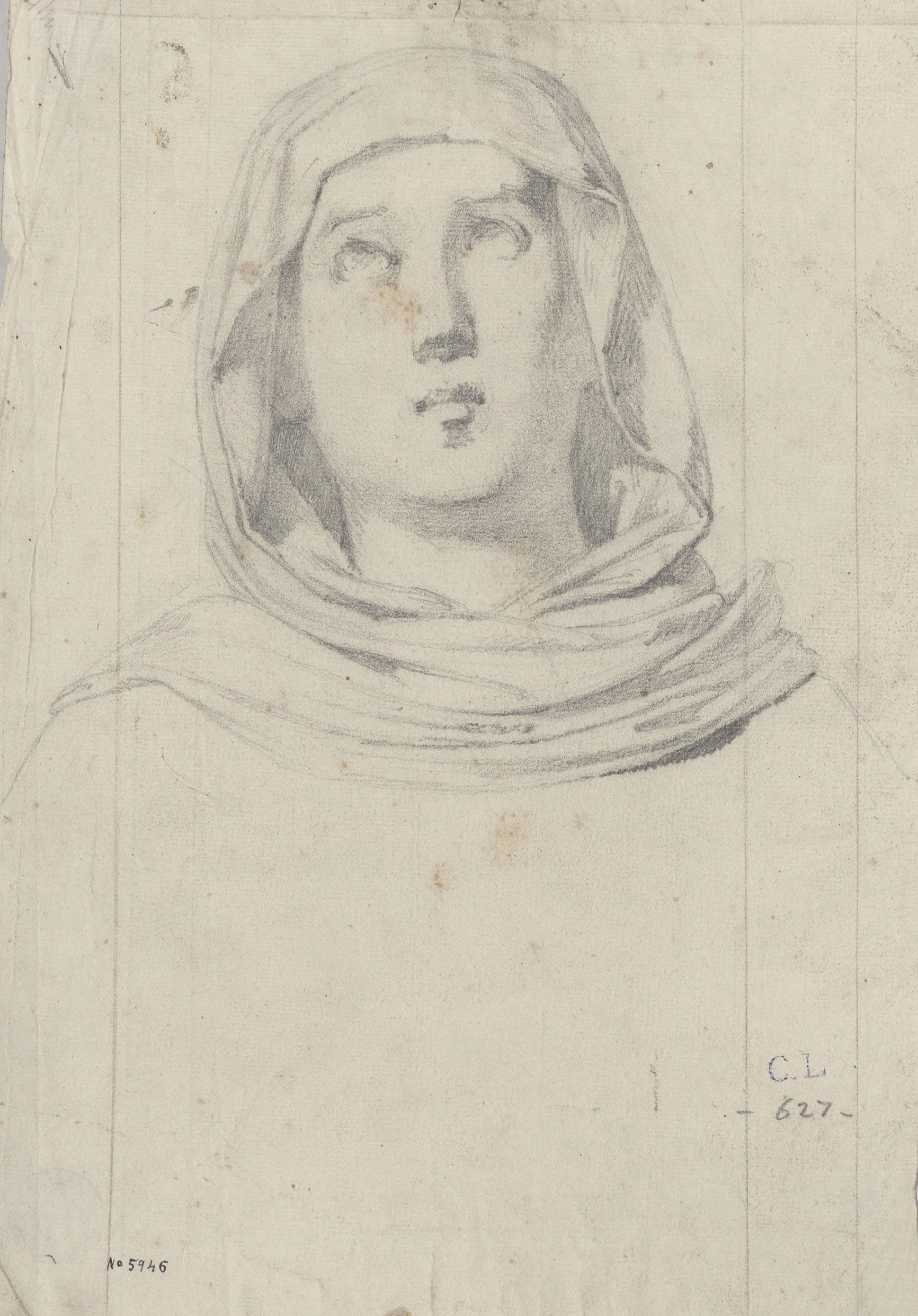 image for: Claudi Lorenzale - Cap femení amb mantell - Cap a 1850-1870