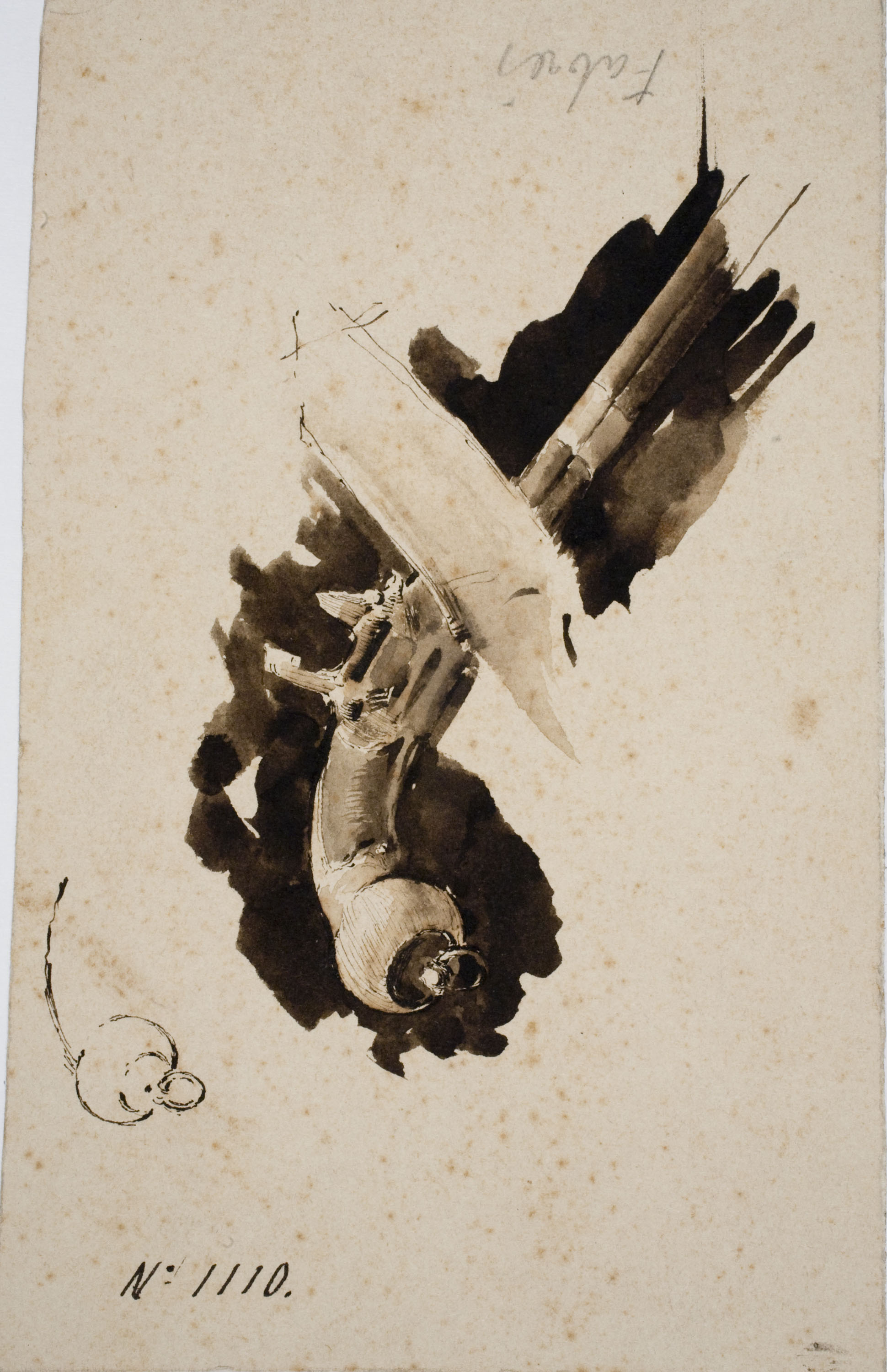 image for: Antoni Fabrés - Arma de foc (anvers) / Esbós de figura orientalista (revers) - Cap a 1880-1884