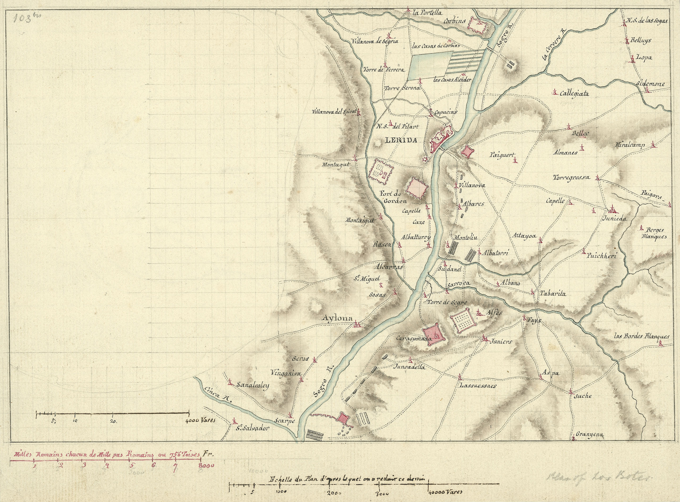 image for: Anònim - Plànol de la campanya de Juli Cèsar als voltants de Lleida - Cap a 1801-1803
