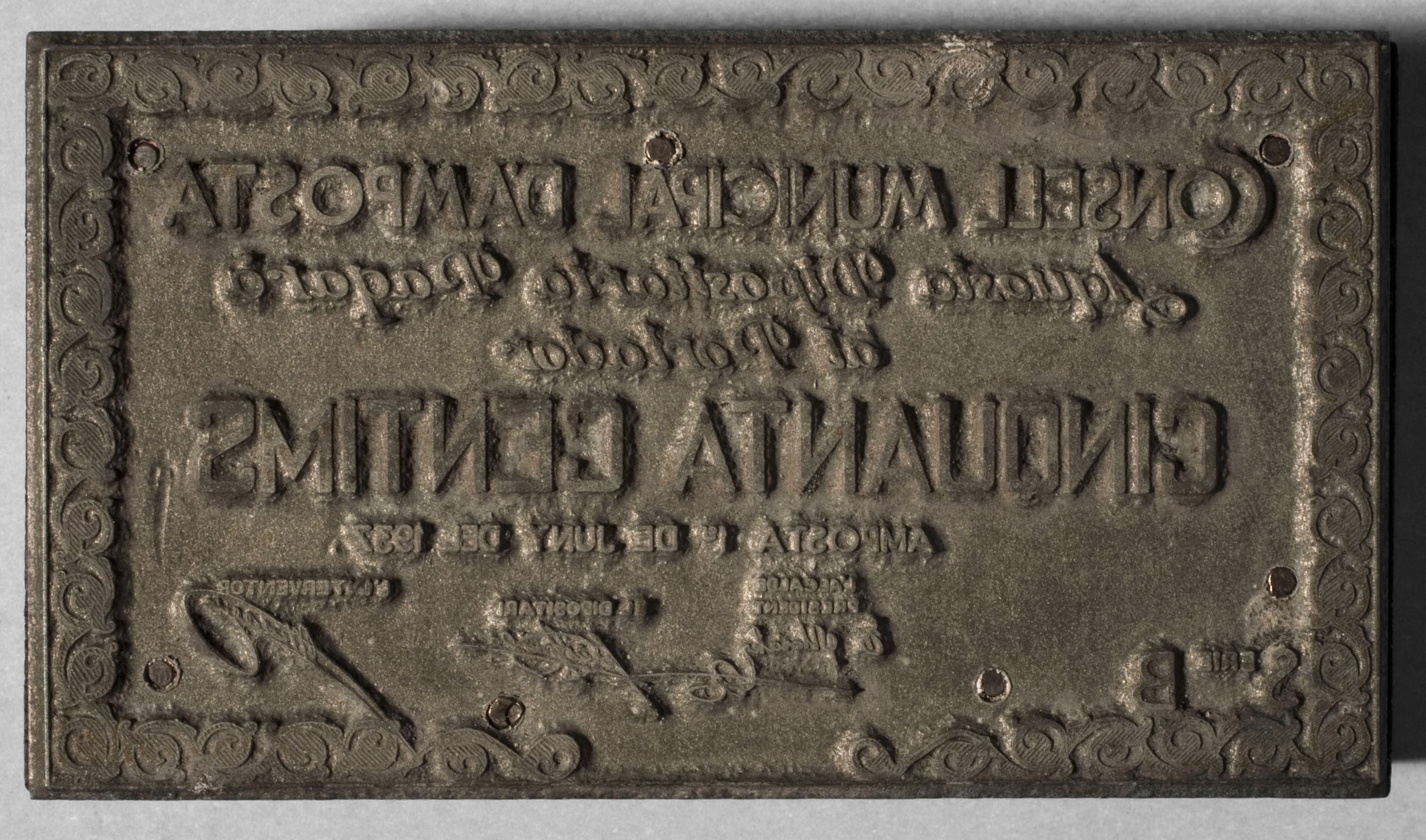 image for: Consell Municipal d&#039;Amposta - Planxa per imprimir l&#039;anvers del bitllet de 50 cèntims - 1937