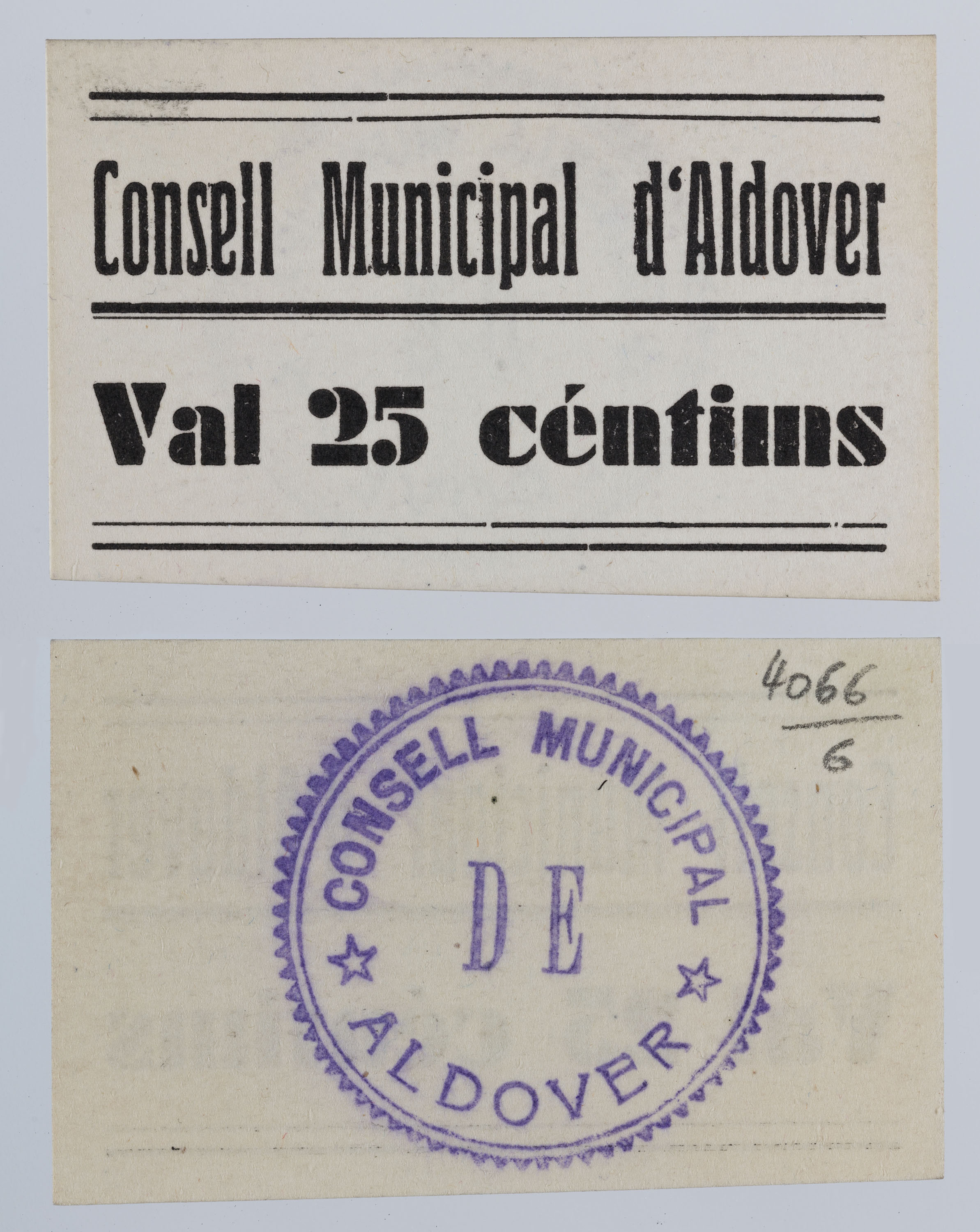 image for: Consell Municipal d&#039;Aldover - 25 cèntims - 29.07.1937
