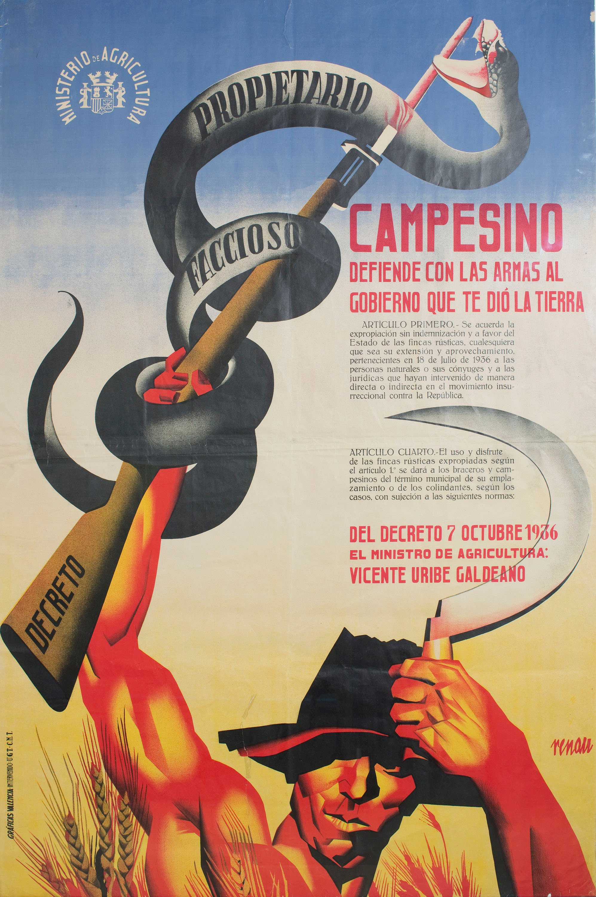 image for: Josep Renau - Campesino, defiende con las armas al Gobierno que te dió la tierra - 1936