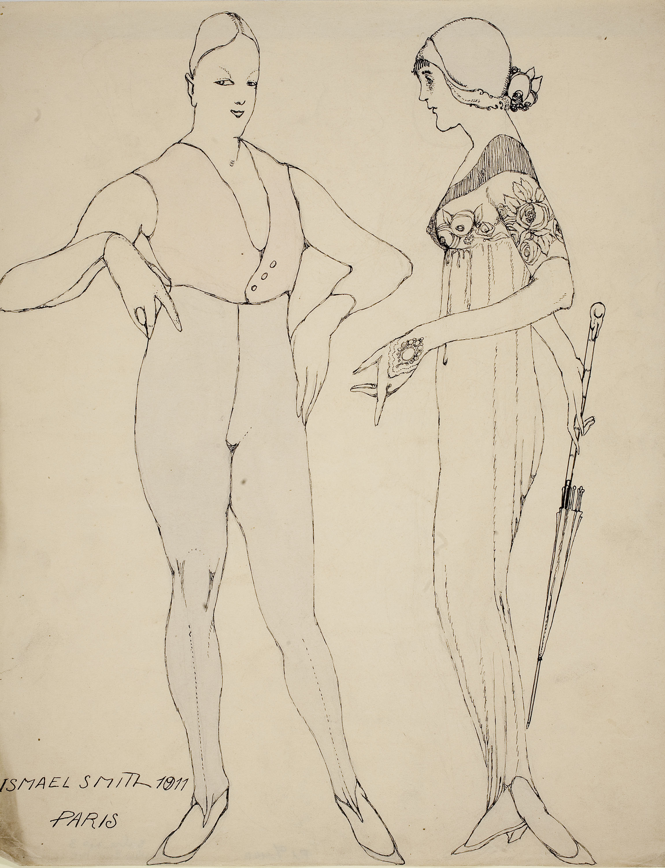 image for: Ismael Smith - Parella conversant. Il·lustració satírica - 1911