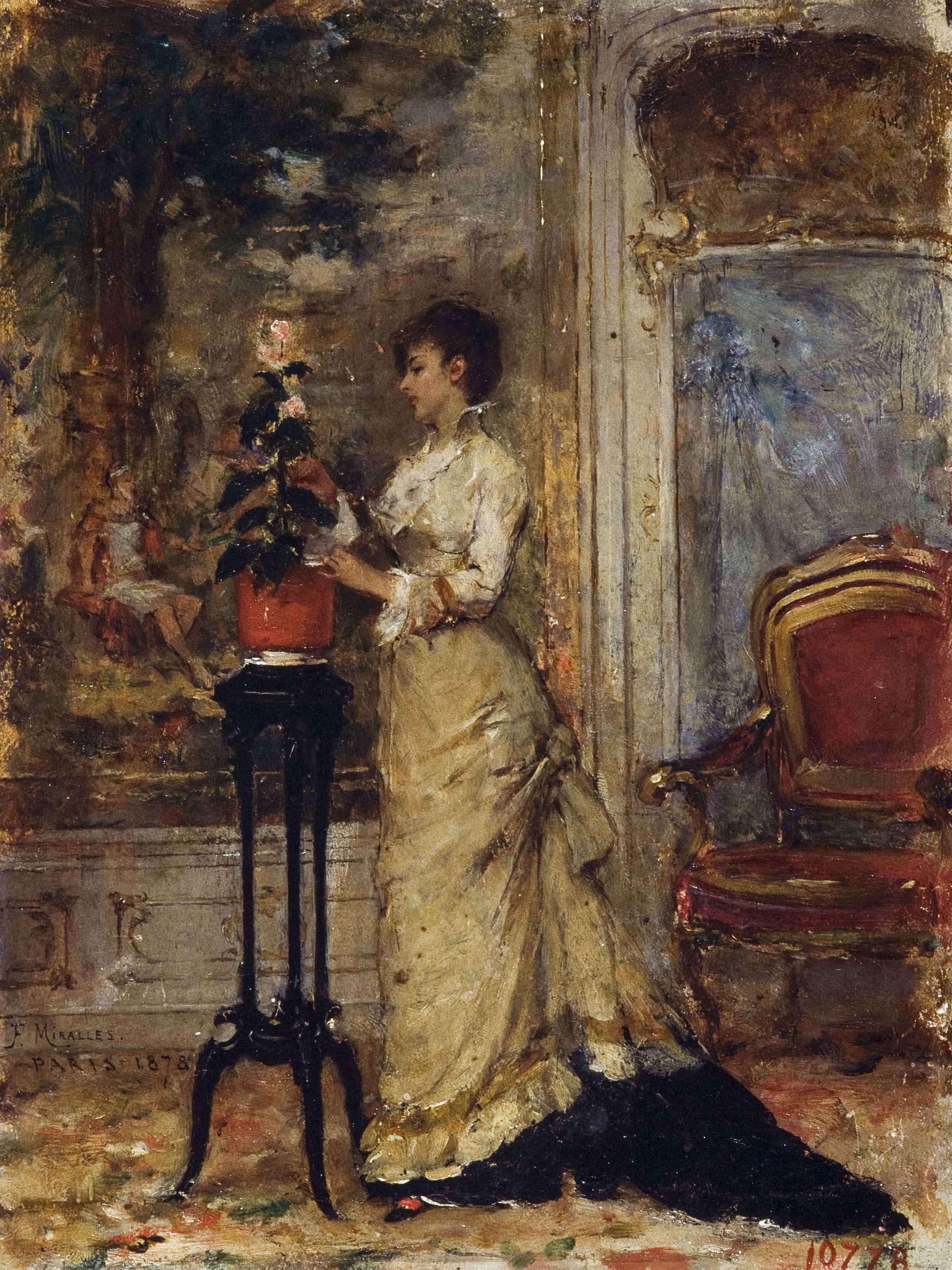 image for: Francesc Miralles - Arreglant un gerro de flors - 1878