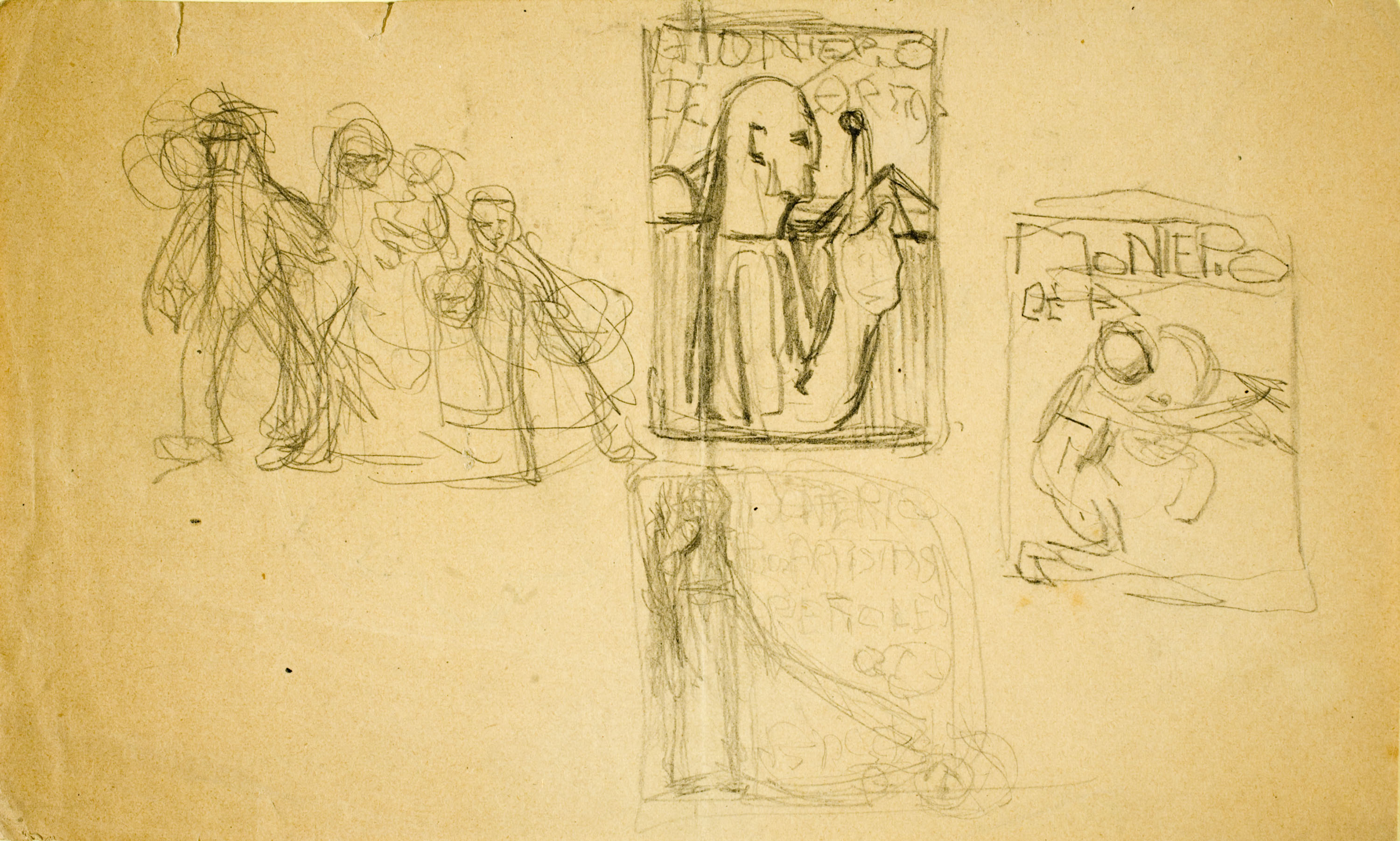 image for: Ismael Smith - Croquis de figures i projectes de cartell del «Montepío de los artistas españoles» (anvers) / Disseny de medalla (revers) - Cap a 1905-1915