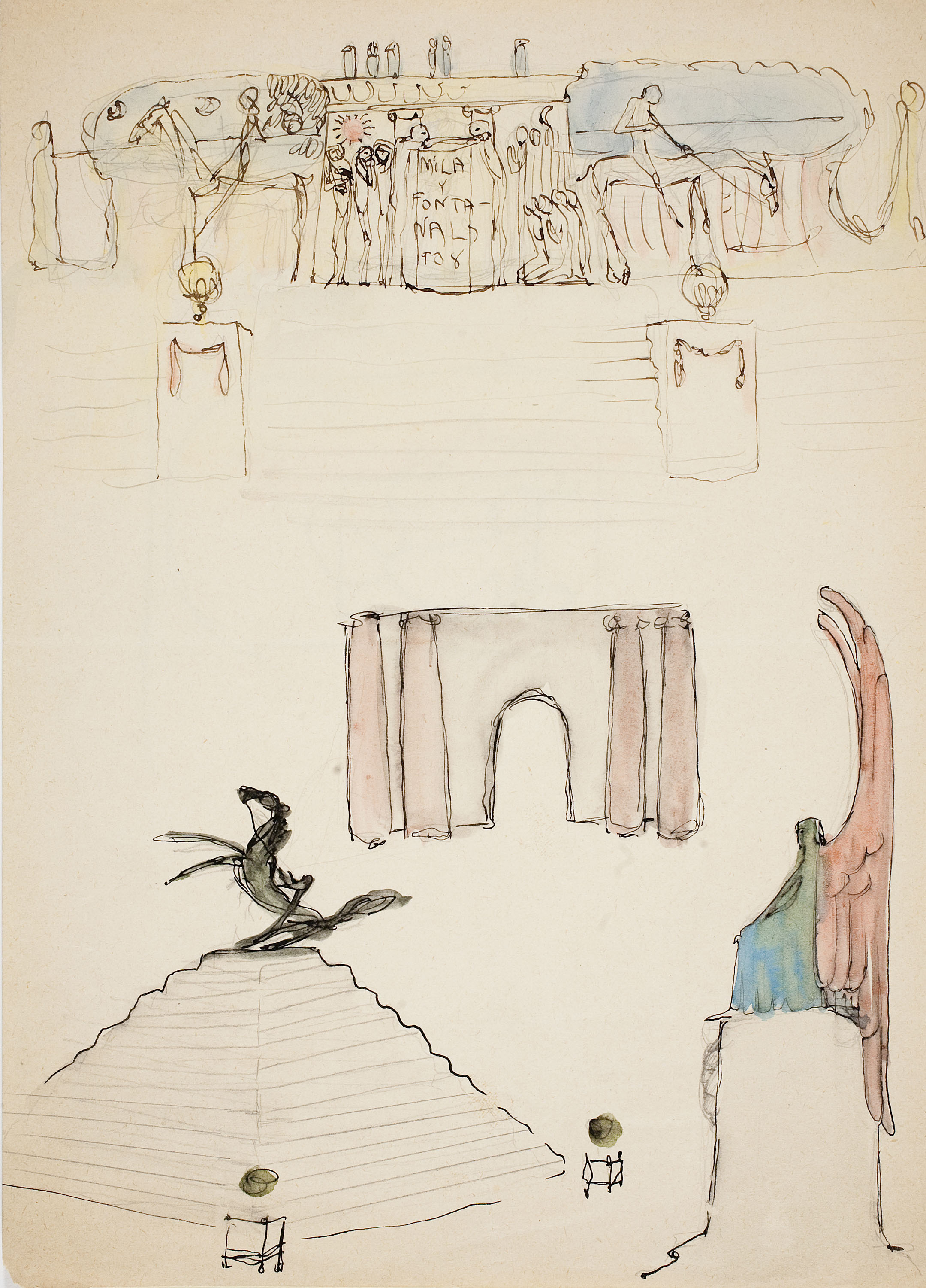 image for: Ismael Smith - Projecte del monument a Manuel Milà i Fontanals (anvers) / Croquis inconcret (revers) - Cap a 1908
