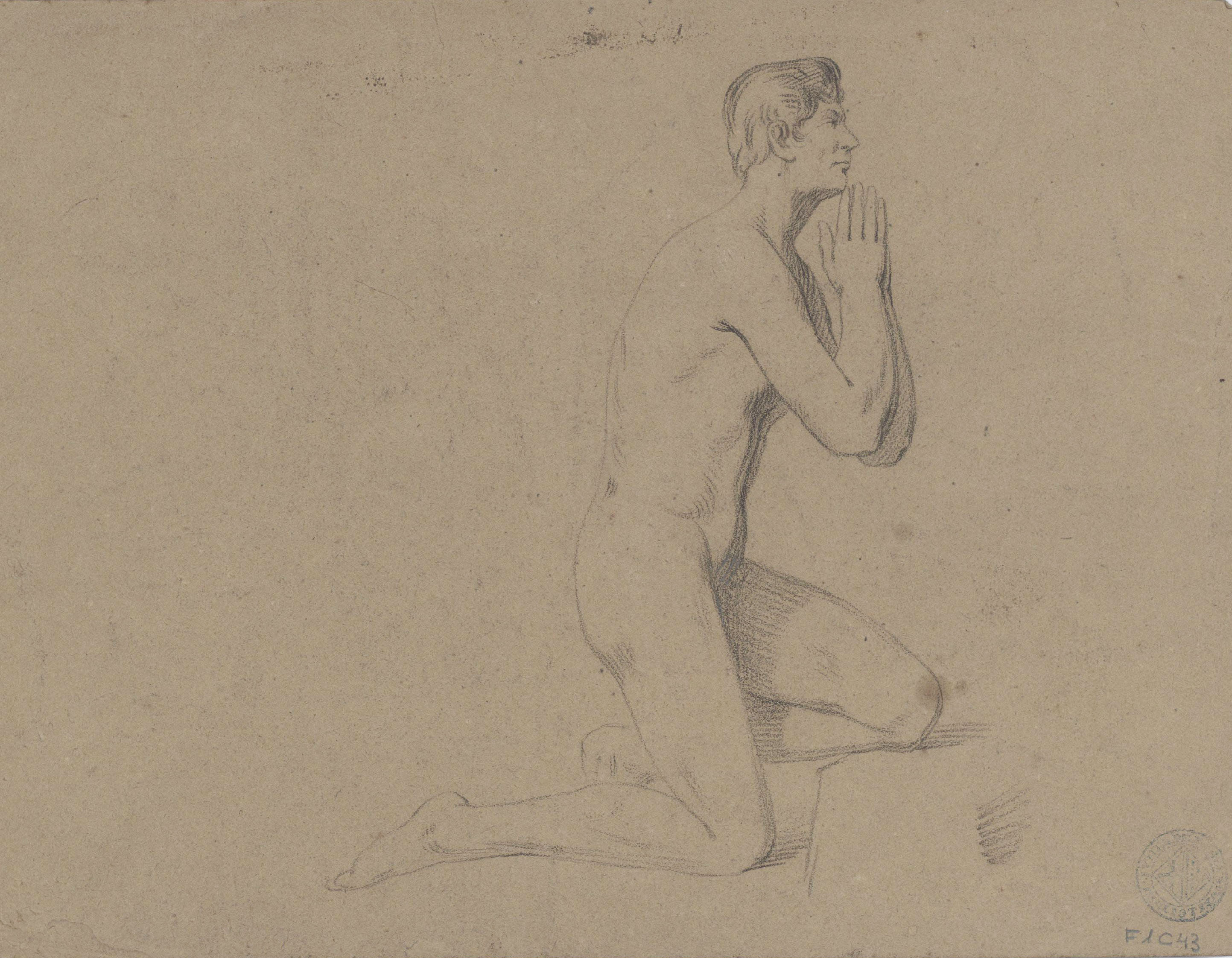 image for: Claudi Lorenzale - Acadèmies masculines (anvers) / Nu masculí en actitud de pregària (revers) - Cap a 1850-1870 [1]