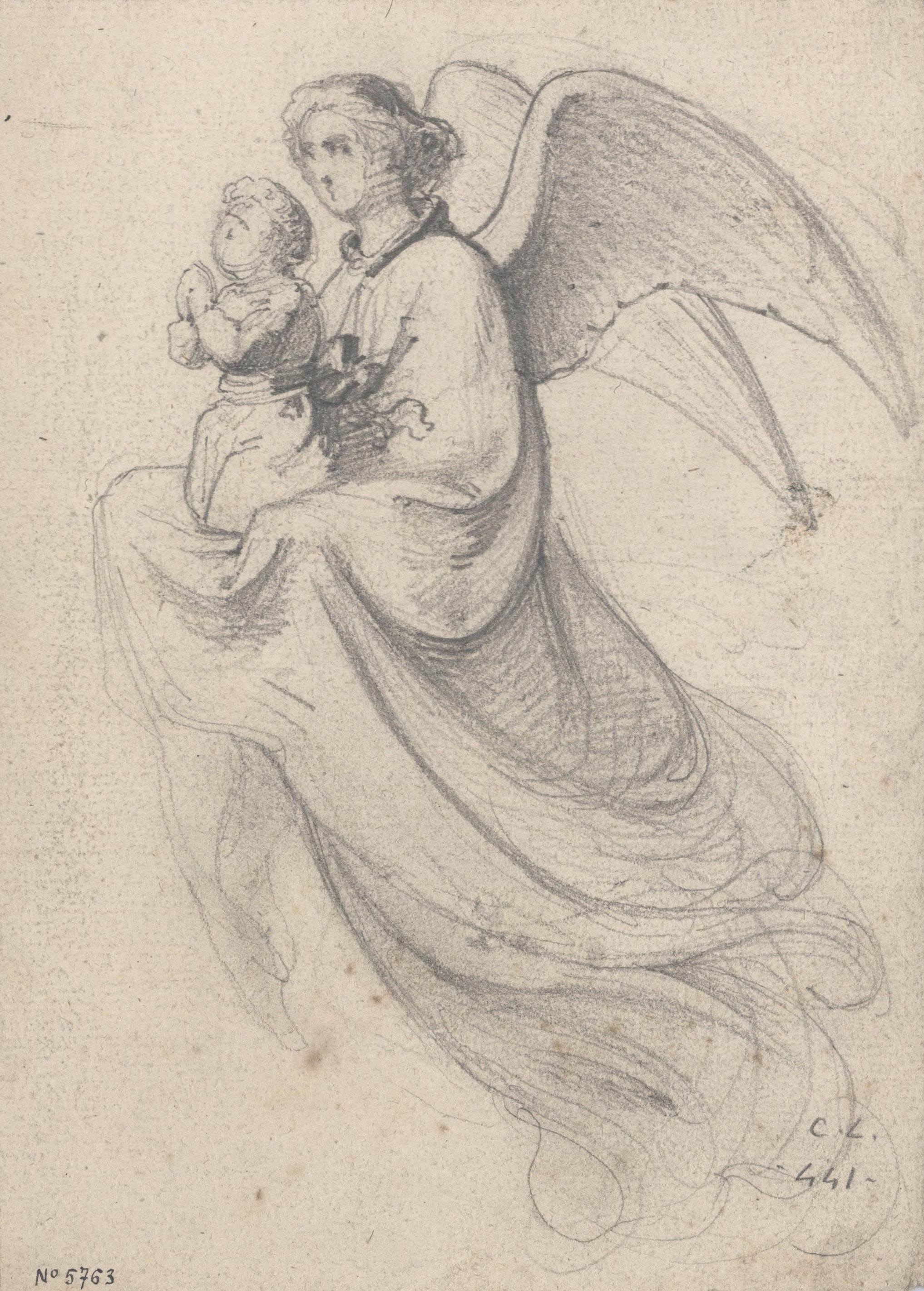 image for: Claudi Lorenzale - Àngel portant al nen Jesús (anvers) / Cap de nen (revers) - Cap a 1850-1870