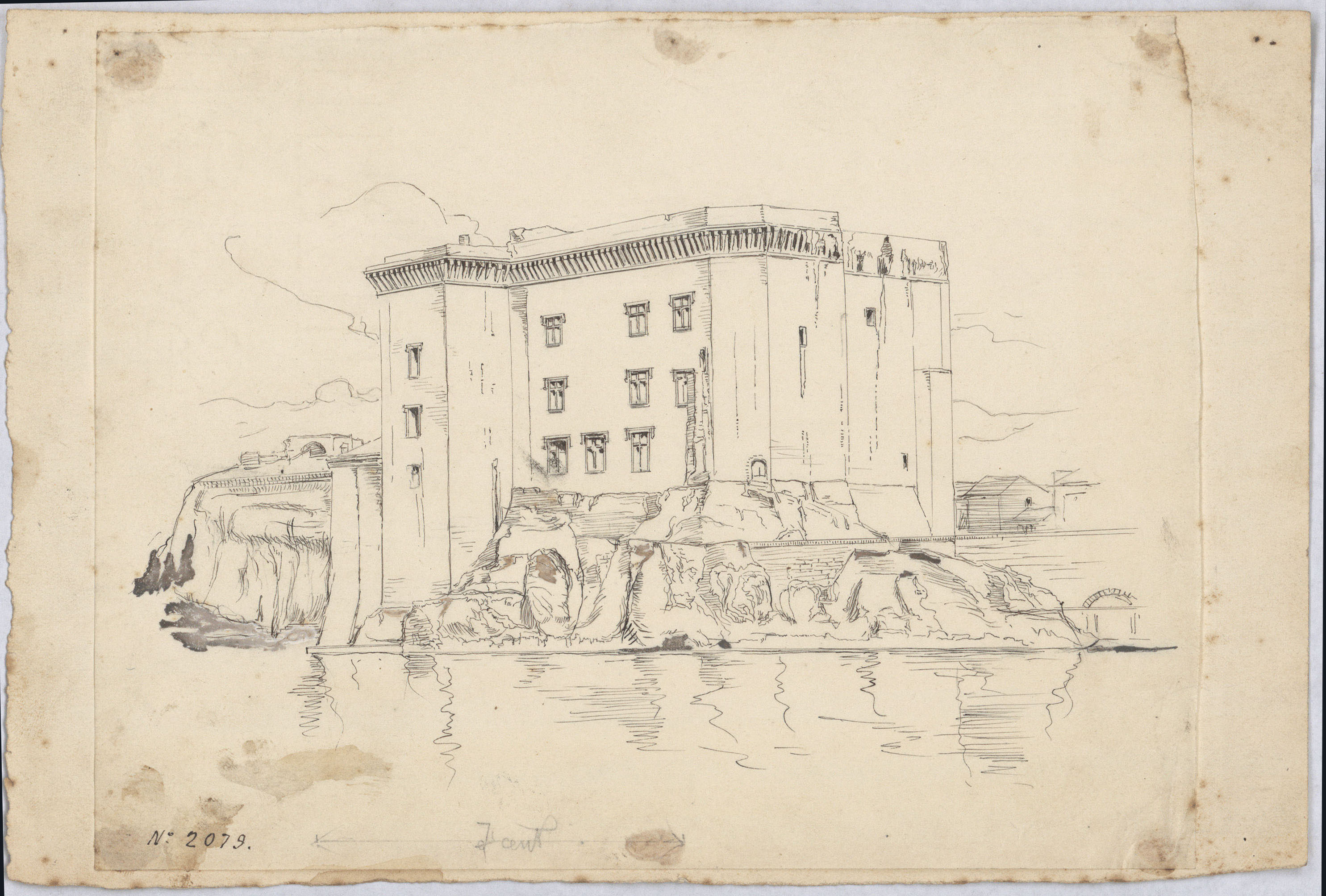 image for: Josep Lluís Pellicer - Castell dels comtes de Provença a Tarascon, Nimes (anvers) / Croquis (revers) - Cap a 1889